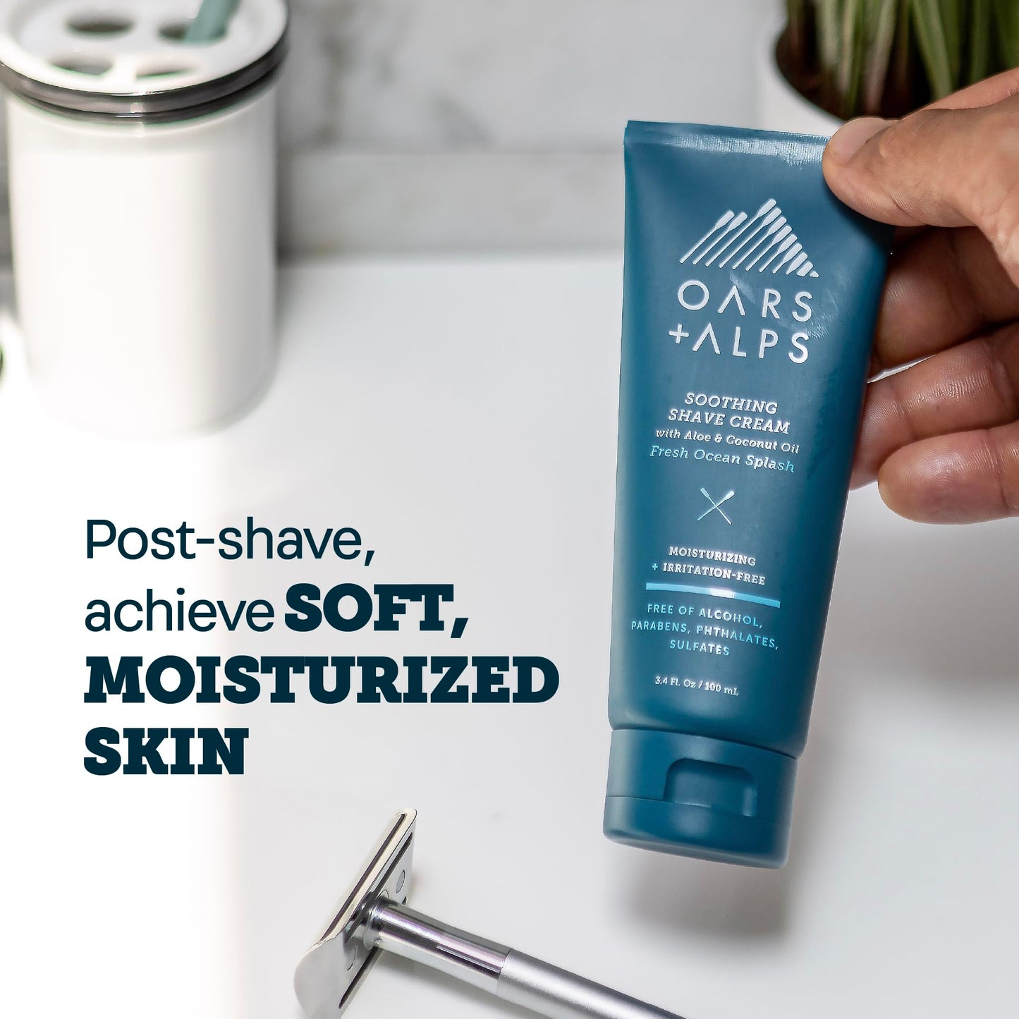 Oars + Alps Soothing Men's Shaving Cream, Dermatologist Tested and Infused with Aloe and Coconut Oil, Fresh Ocean Splash Scent, TSA Friendly, 3.4 Oz…