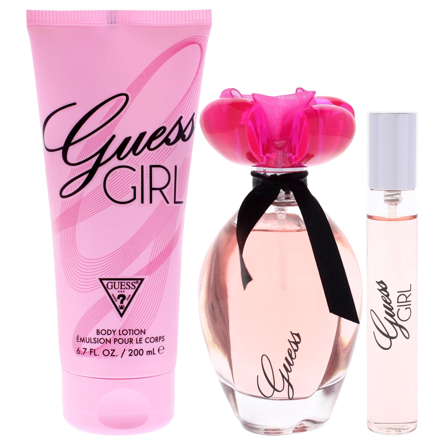 GUESS Girl Eau de Toilette 3 Piece Gift Set - Perfume Spray 3.4 Fl. Oz., Travel Spray 0.5 Fl. Oz., & Body Lotion 6.7 Fl. Oz