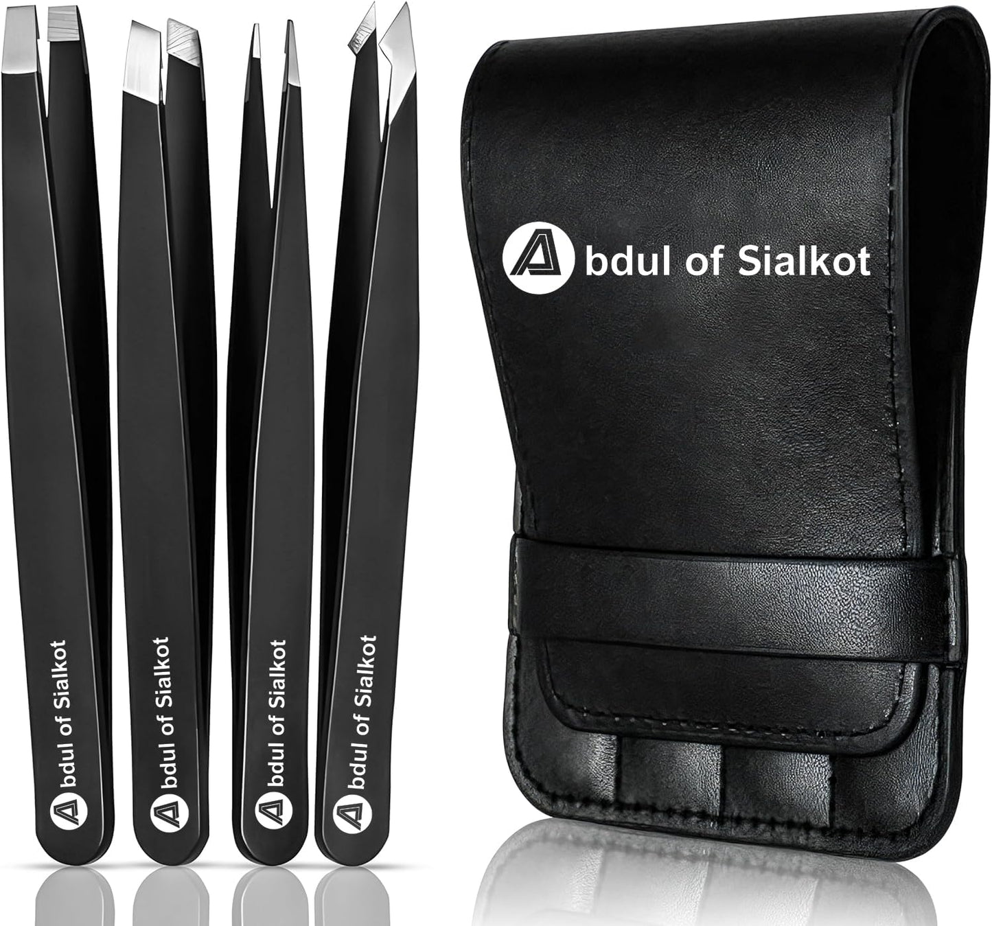 Abdul of Sialkot Eyebrow Tweezer Set for Women & Men - Professional Slant and Pointed Tweezers Set with Case - Precision Tweezers Kit for Facial Hair