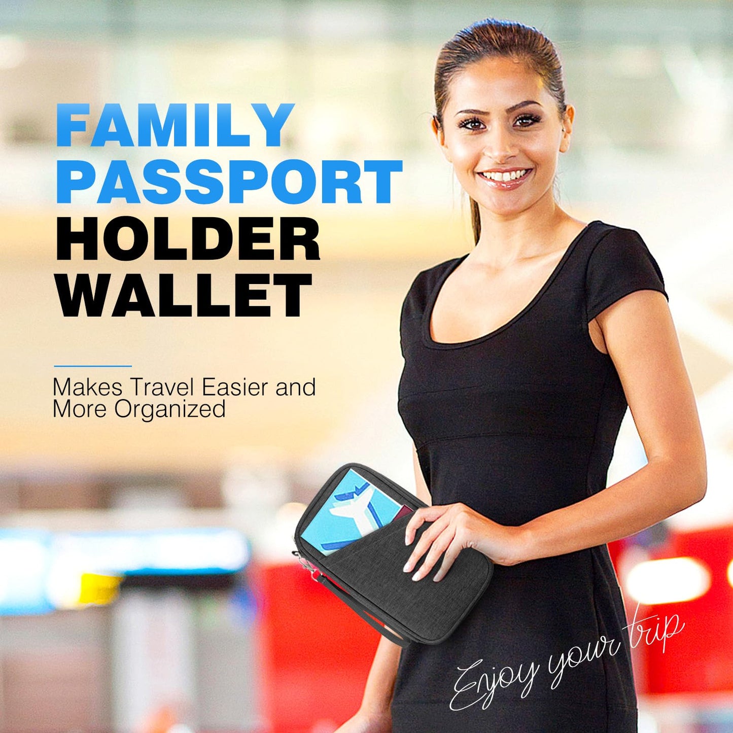 RFID Passport Holder & Travel Wallet – Waterproof Family Organizer for Cards, ID, Money, Tickets, Boarding Pass with Zipper