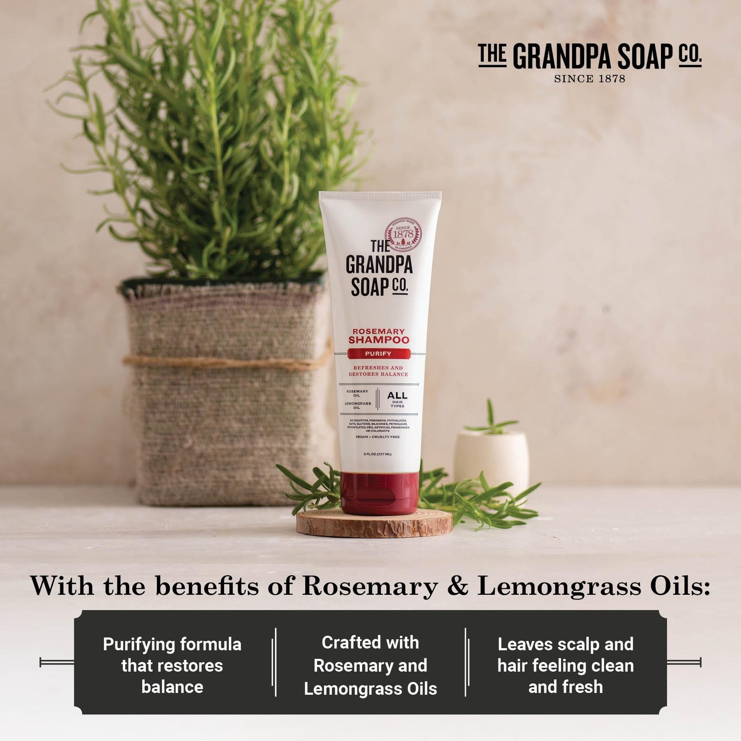 The Grandpa Soap Company Shampoo - Purifying With Rosemary and Lemongrass Oils, Leaves Scalp and Hair Feeling Clean and Fresh, All Hair Types, Vegan