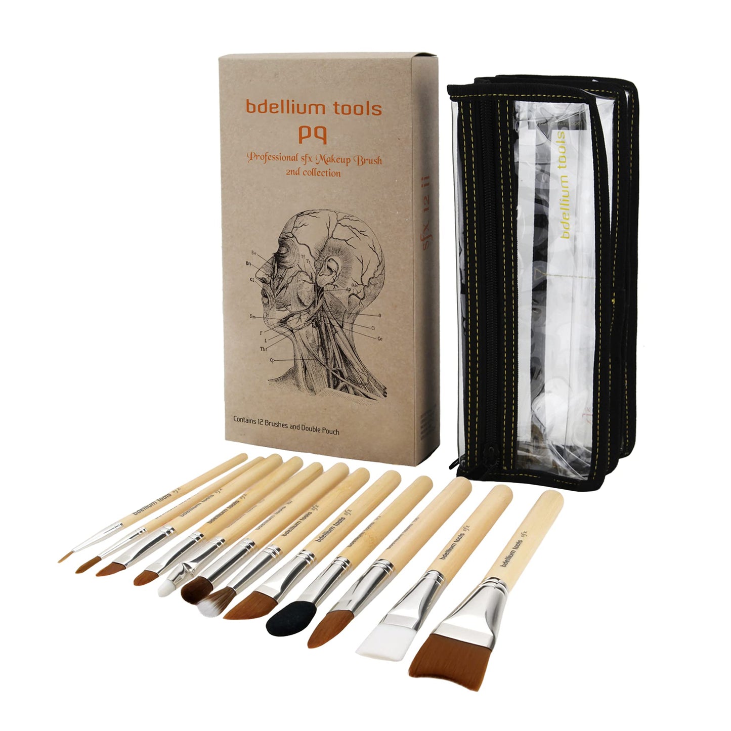 Bdellium Tools Professional Makeup Special Effects SFX Series 12 pc. Brush Set with Double Pouch (2nd Collection)