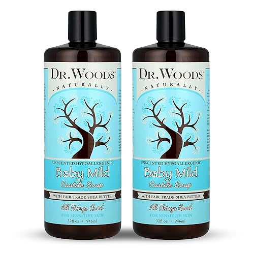 Dr. Woods Unscented Baby Mild Liquid Castile Soap - Gentle Cleanser Made with Organic Shea Butter, Natural Soap for Sensitive Skin, Paraben, Sulfate