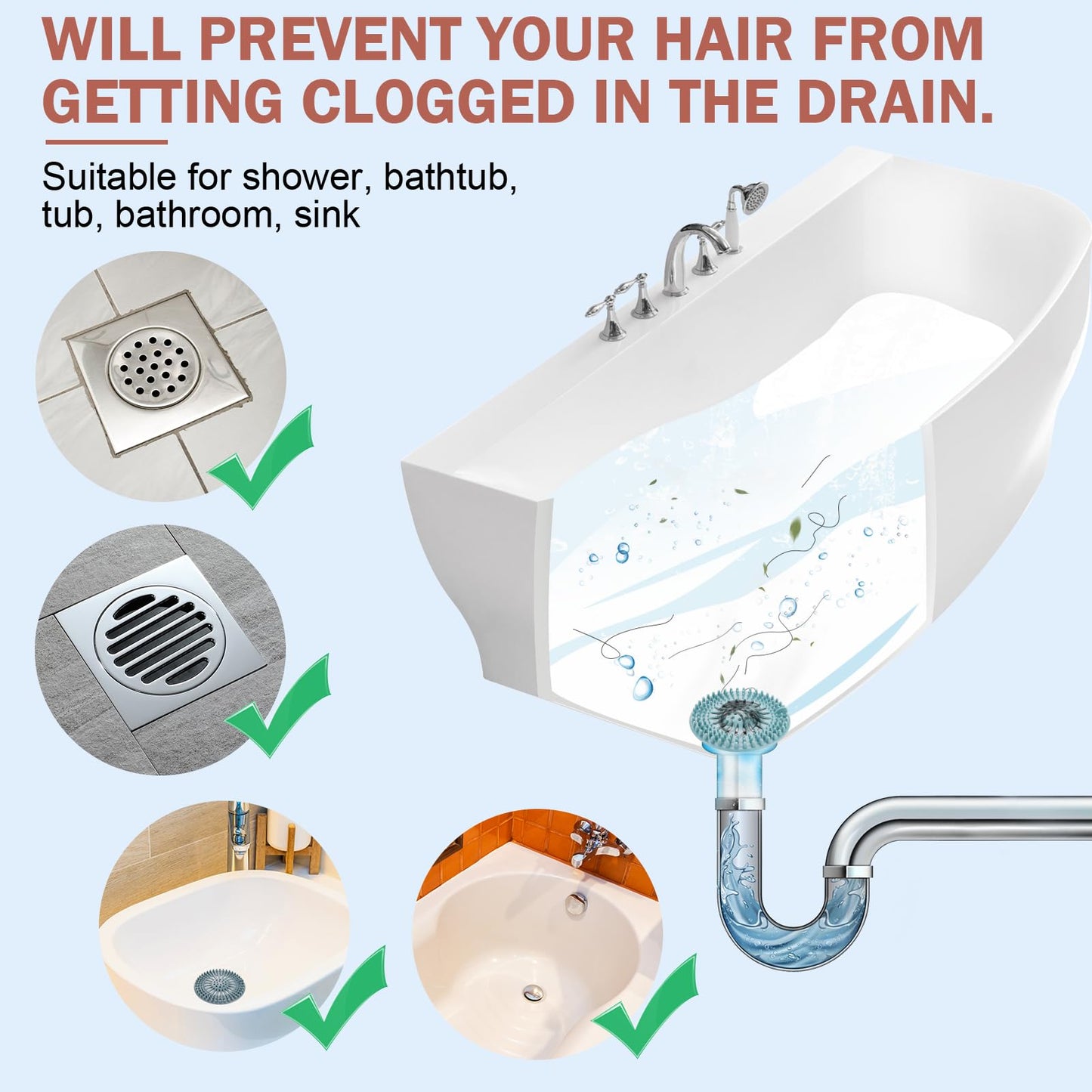 Gotega Sink Drain Strainers, Hair Catcher Shower Drain Covers, Flexible TPR Material, Multi-Color for Bathroom Tub, Shower & Sink, 5-Pack