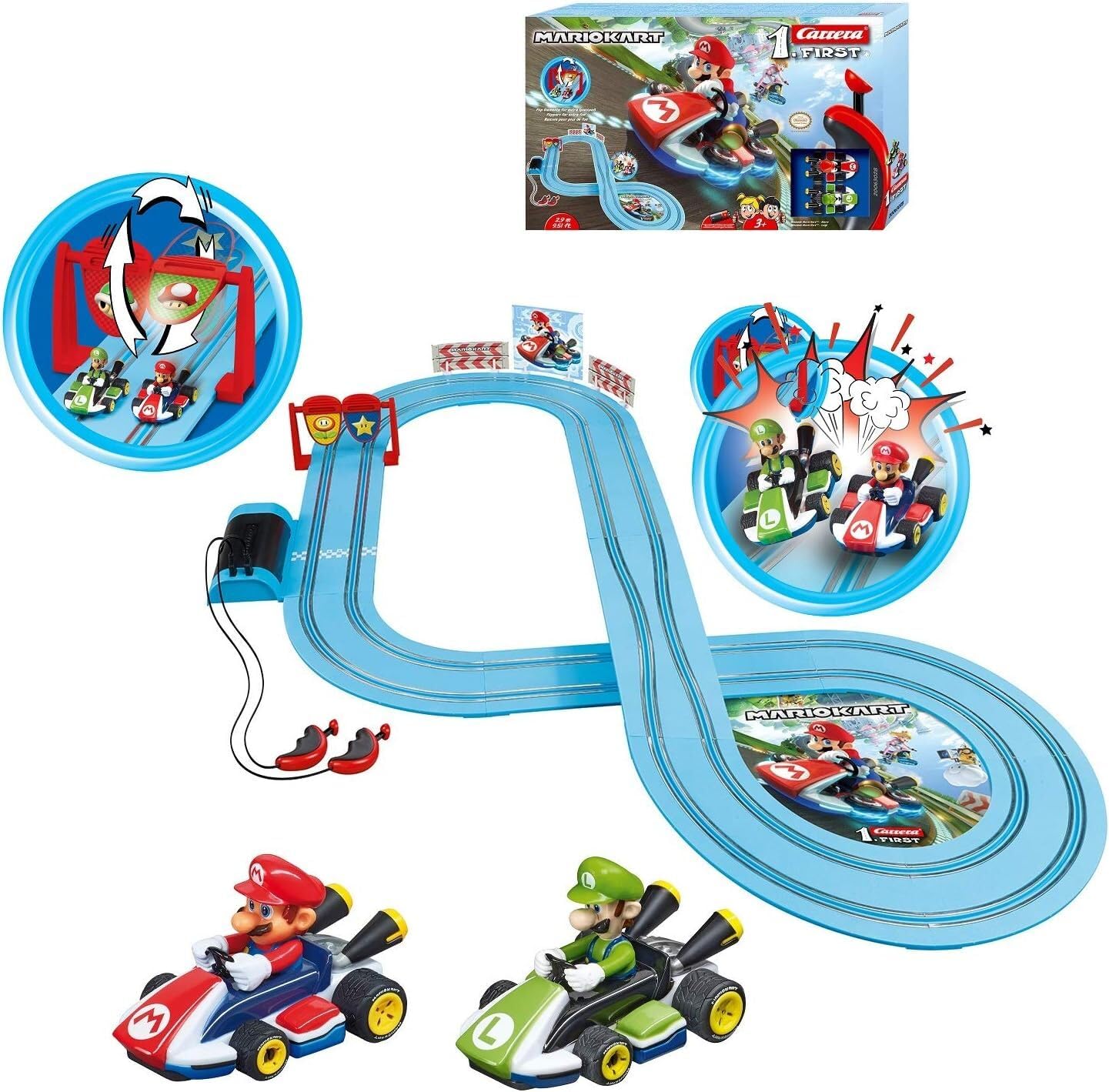 Carrera First Nintendo Mario Kart Slot Car Race Track - Includes 2 Cars: Mario and Luigi - Battery-Powered Beginner Toy Racing Set for Kids Ages 3…