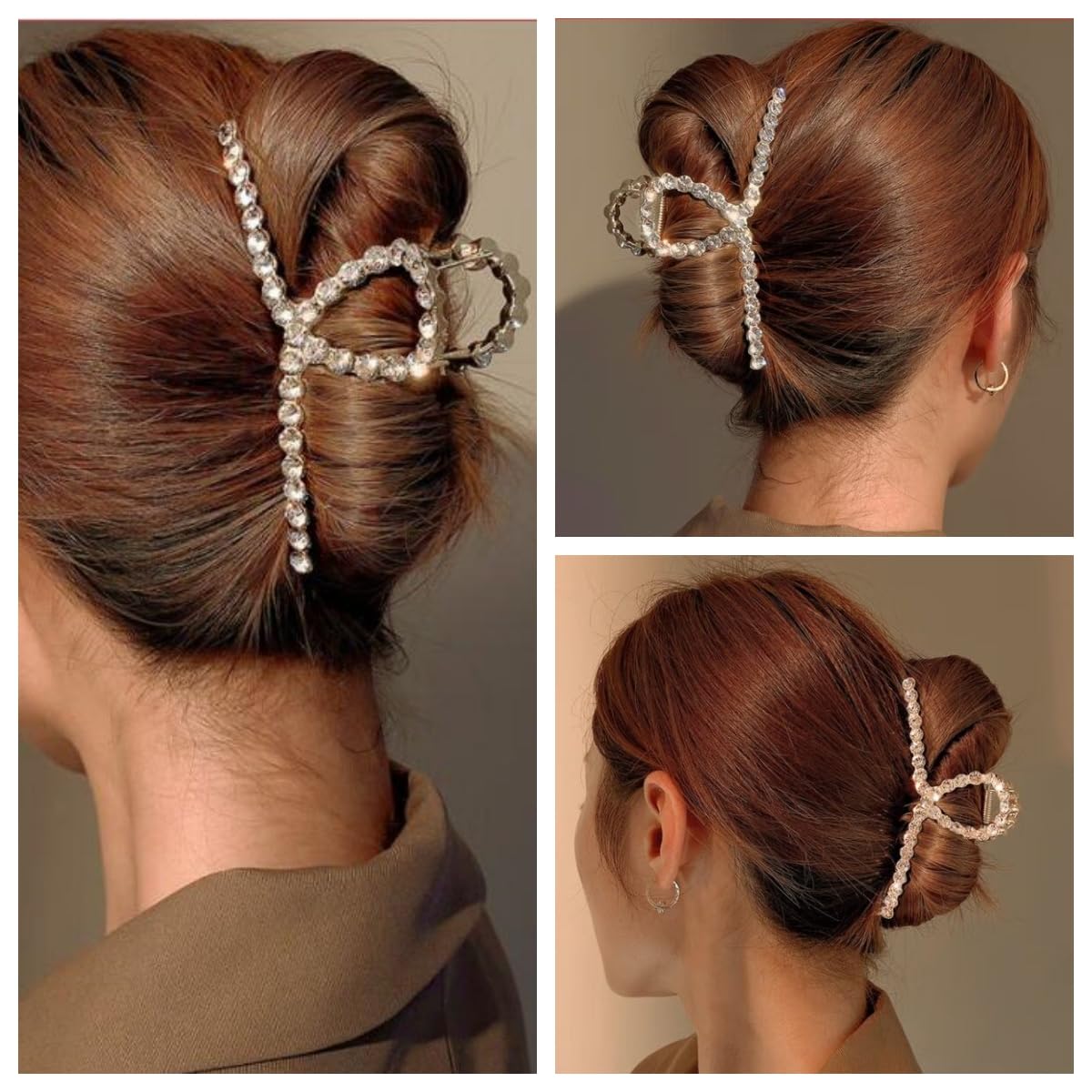 Rhinestone Hair Claw Clips, 4.4 Inch Vintage Metal Imitation Pearl Hair Jaw Clip for Women, Non Slip Hair Clamp Fashion Wedding Party Accessories