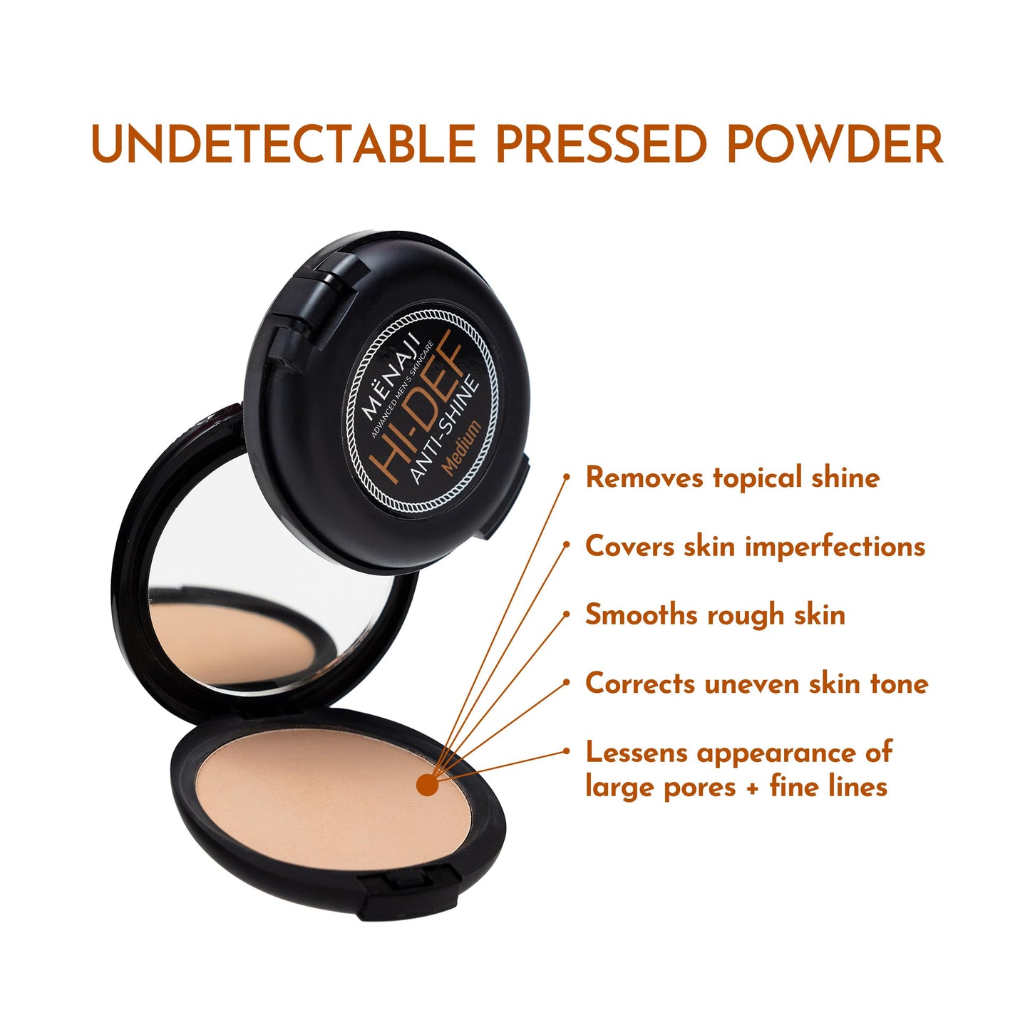MËNAJI Anti-Shine Powder (HDPV) - Anti-Shine Face Make-Up for Men - Natural Looking Makeup - Mens Cosmetics - Bronze