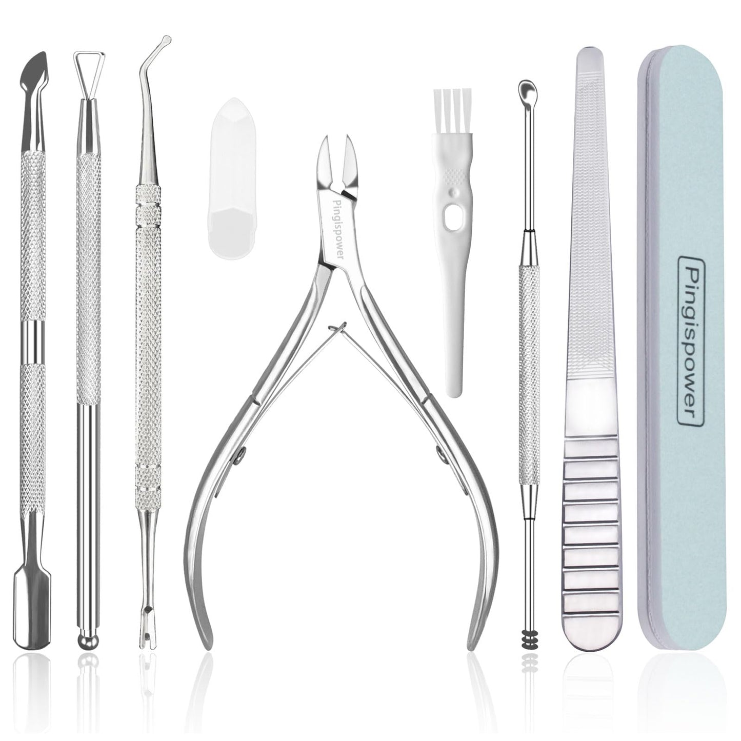 Pingispower Cuticle Trimmer with Cuticle Pusher Set, 9PCS Professional Cuticle Nippers & Premium Stainless Steel Durable Cuticle Remover Tool Manicure