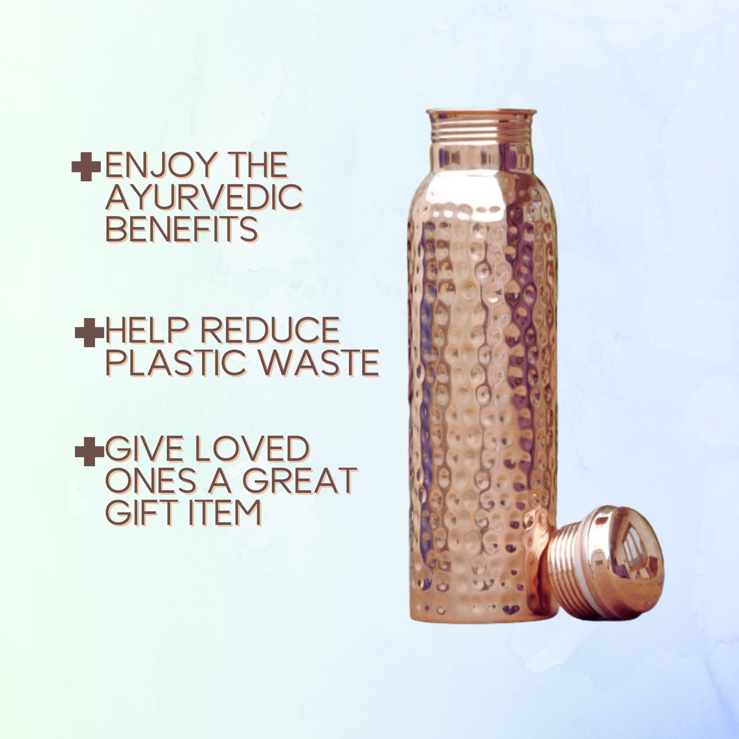 Hammered Copper Bottle 34oz, Leakproof Ayurvedic Copper Vessel for Yoga, Gym, Sports, Travel & Daily Use