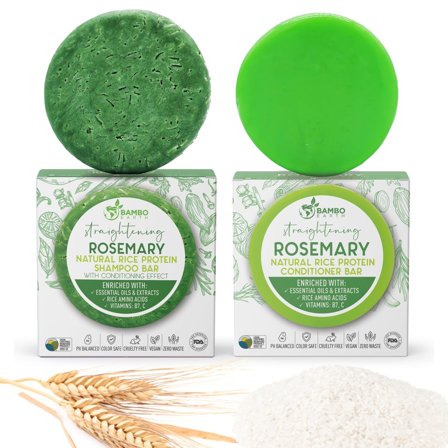 Solid Rice Protein Water Shampoo & Conditioner Hair Soap - Shampoo and Conditioner Bars For Hair With All Natural Plant Based Essential Oils And Zero