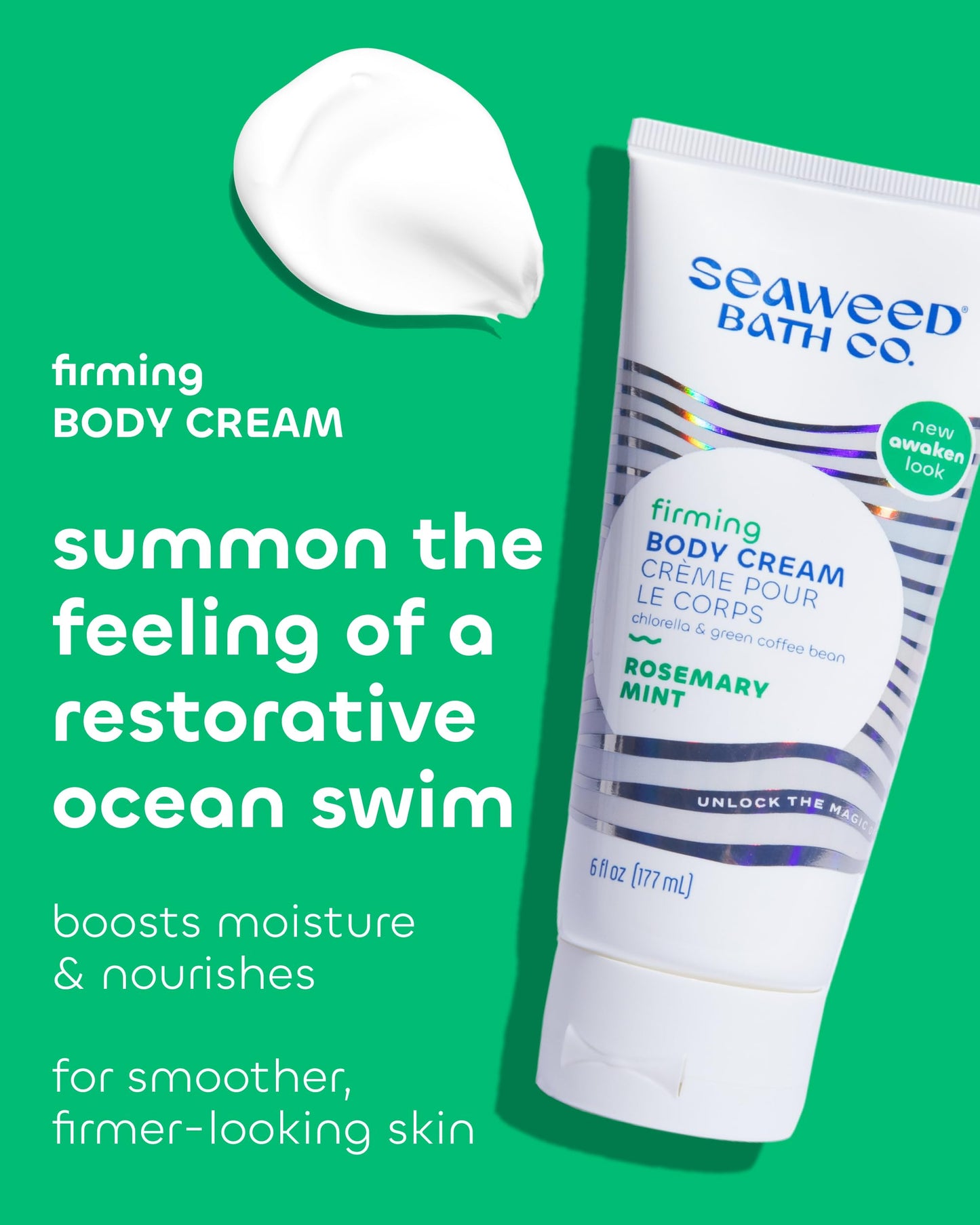 Seaweed Bath Co. Firming Body Cream - Rosemary Mint | Hydrating Hand & Body Lotion with Hyaluronic Acid | Toning Skin Moisturizer For Dry Skin | 6 oz