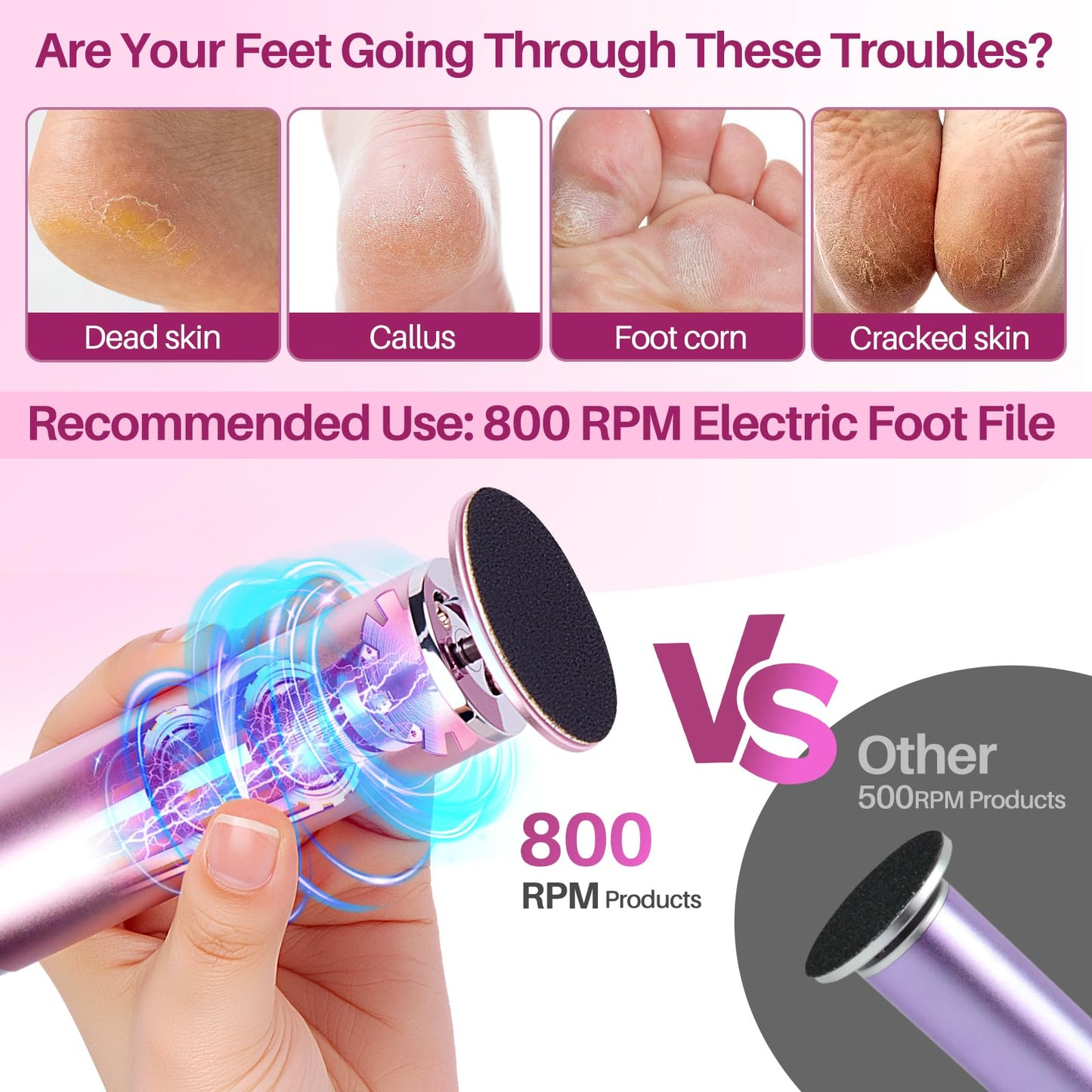 LIONVISON Electric Foot Callus Remover: Adjustable Speed Foot File for Cracked Heels - Working Women's Summer Pedicure Tool with 60pcs Sandpaper Discs Beauty and Personal Care LIONVISON