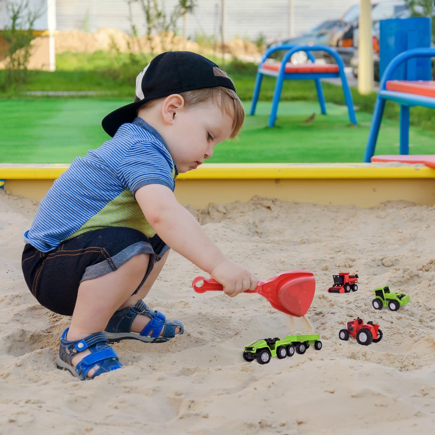 Maxx Action Farm Construction 5pk Toy Truck Set, Includes Wagon, 6x6, Modern Tractor, Combine and Vintage Tractor Vehicles with Moving Parts, Cake…