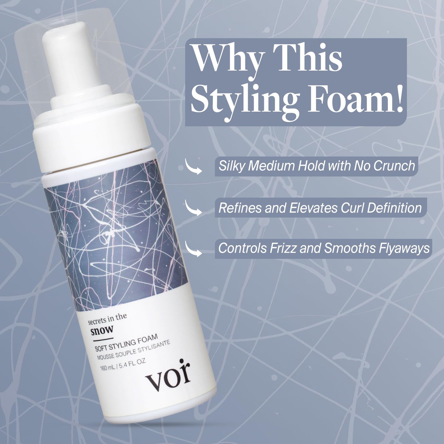 Voir Haircare Curly Hair Mousse - Hydrating Non-Crunchy Styling Foam for Frizz Control & Defined Curls, Vegan with Bamboo Extract & Marula Oil, 5.4 Fl