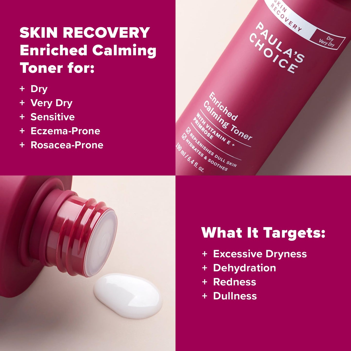 Paula's Choice Skin Recovery Calming Face Toner, Toner for Face with Hyaluronic Acid, Vitamin E & Primrose, Hydrates, Replenishes & Soothes Skin, Dry
