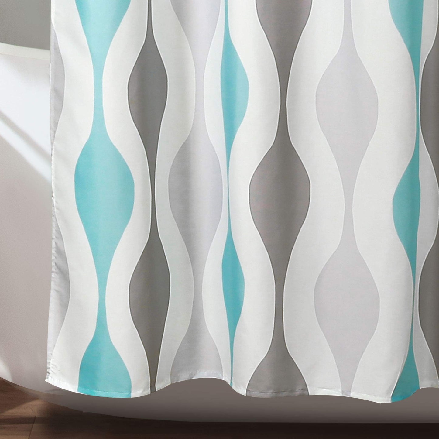 Lush Decor Mid Century Geo Shower Curtain, 72" x 72", Blue & Gray