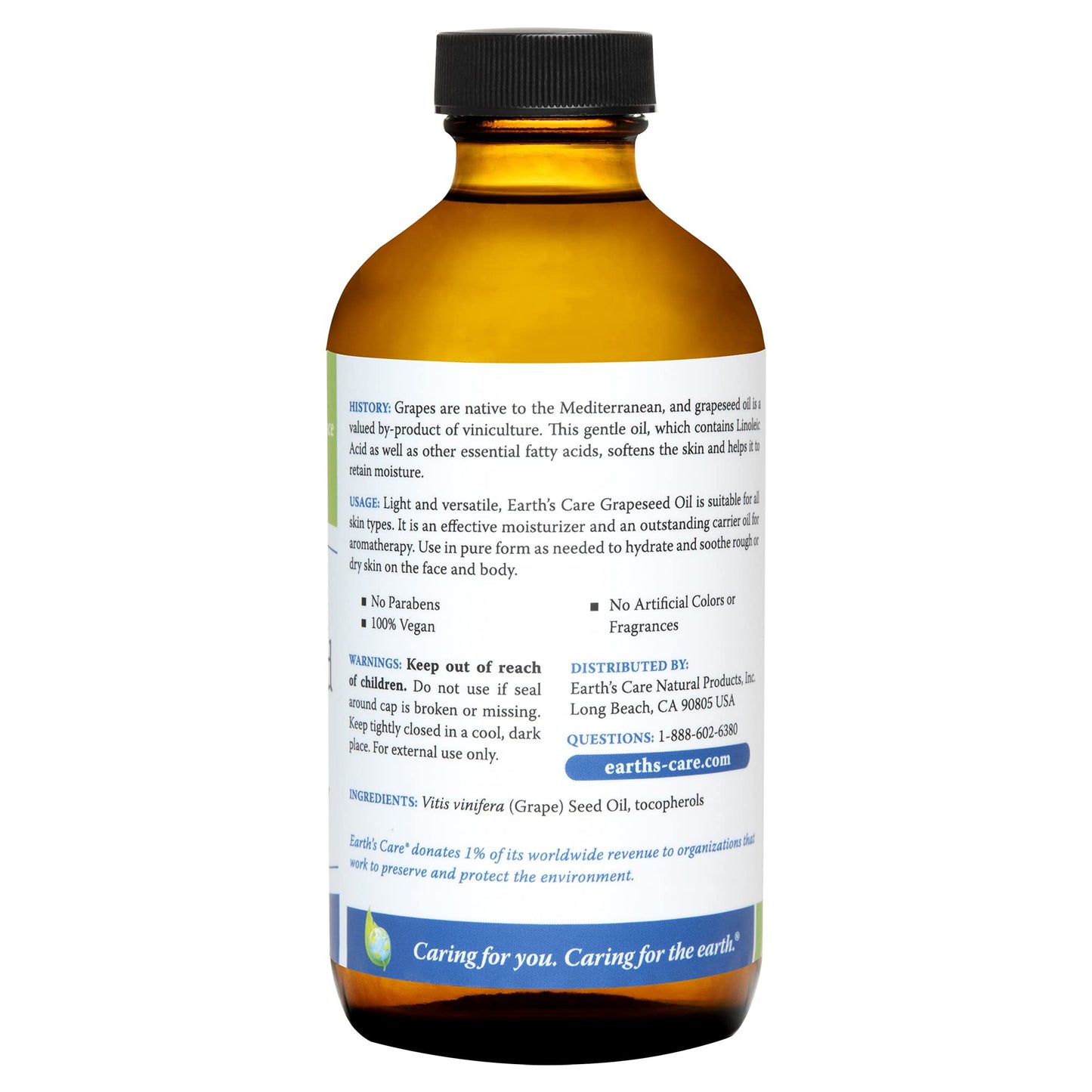 Earth’s Care Grapeseed Oil - Natural Expeller Pressed Grapeseed Oil for Skin and Hair - Lightweight Body Oil for Dry Skin 8 FL. OZ.