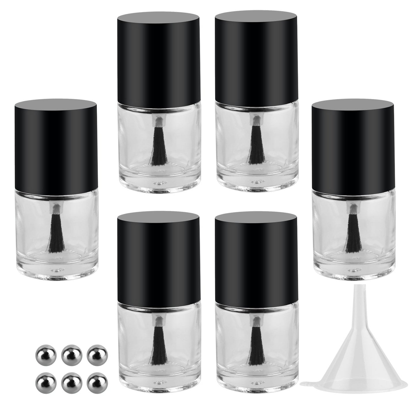 GTHER 6PCS 10ML Empty Nail Polish Glass Bottles with Brush Cap & Funnel & Mixing Balls for Nail Art