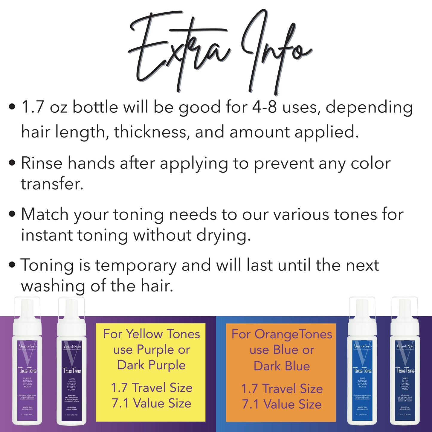Virgo de Novo Dark Purple Toning & Styling Foam - Brightens Blondes - Brondes - Removes Dark Yellow & Brassy Tones on Balayaged, Bleached, or
