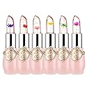 firstfly Pack of 6 Crystal Flower Jelly Lipstick, Long Lasting Nutritious Lip Balm Lips Moisturizer Magic Temperature Color Change Lip Gloss (Pink)