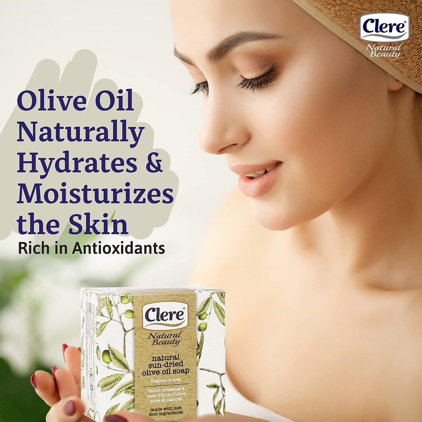CLERE All Natural Olive Oil Soap - Handmade & Sun-Dried with 100% Pure Ingredients Gentle & Fragrance-Free, 200 Grams - Pack of 3 Beauty & Personal Care CLERE