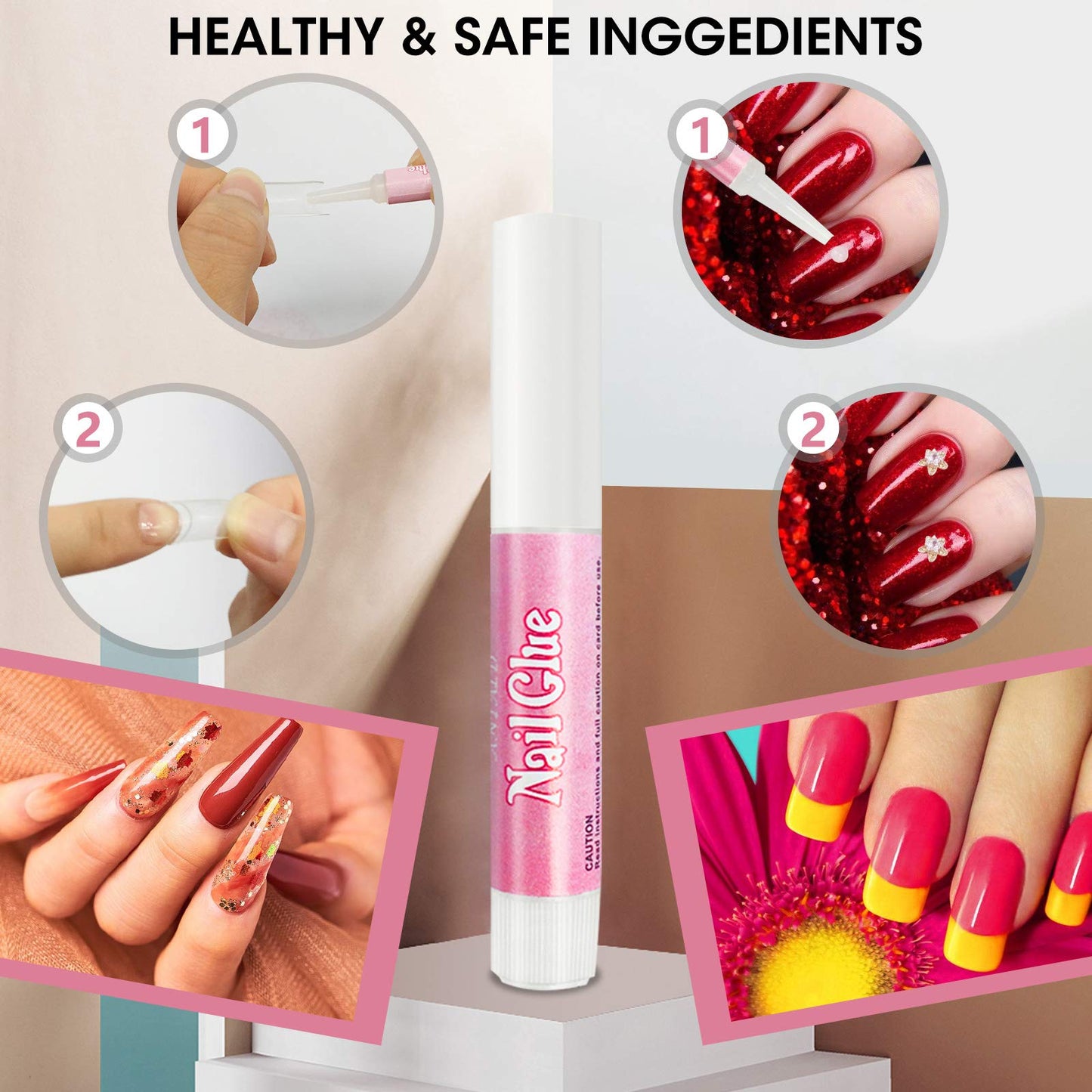16 Pcs Nail Glues Set,10 PCS Nail Glue for Acrylic Nails,Adhesive Super Bond for Fake Nails,1 Nail Clipper Cutter for Fake Nails,5 Double Sided Emery
