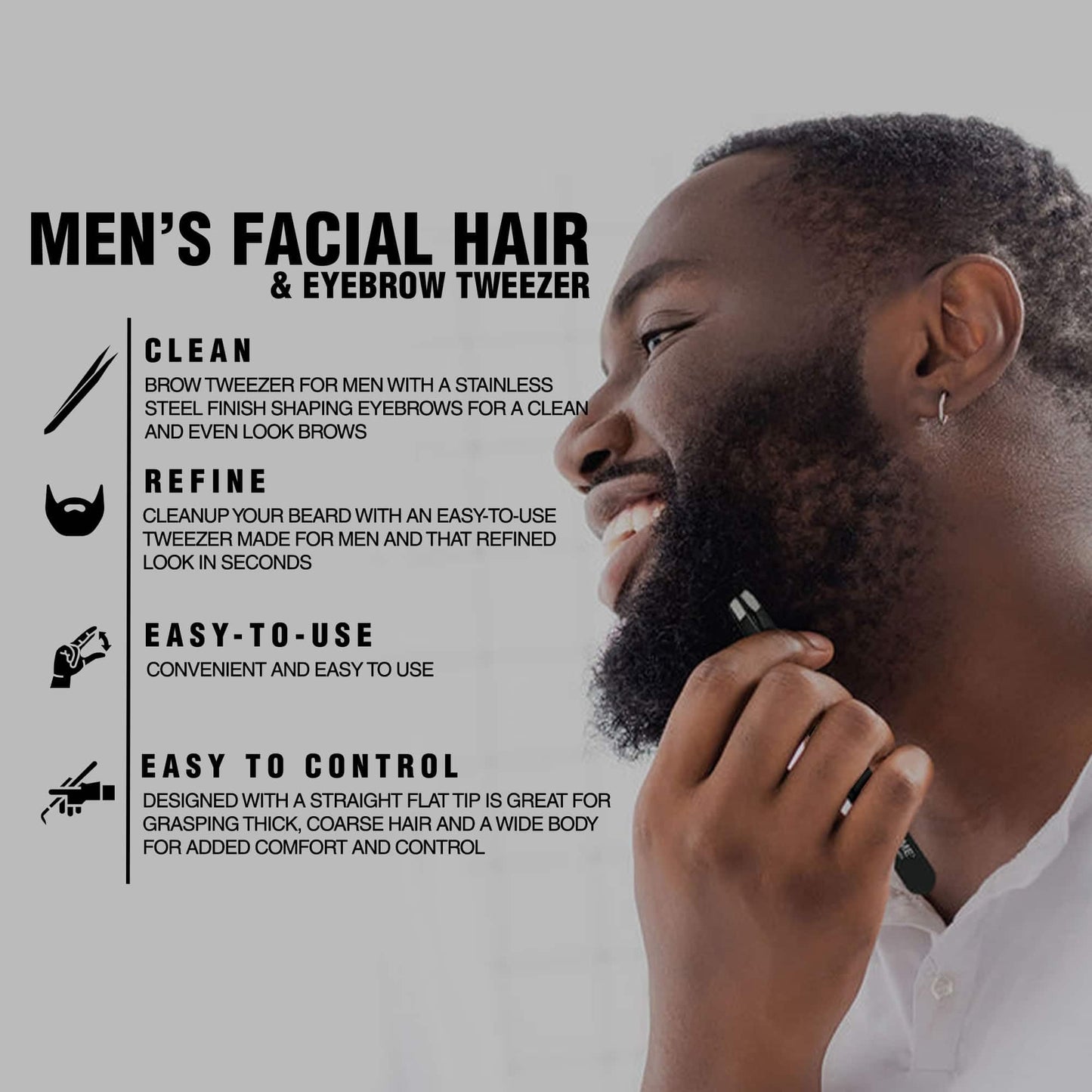 Gentlehomme - Tweezers - Men’s Beard, Eyebrow & Facial Hair Tweezers - Shape Eyebrows & Clean Up Your Beard - Designed to Grasp Thick, Coarse Hair