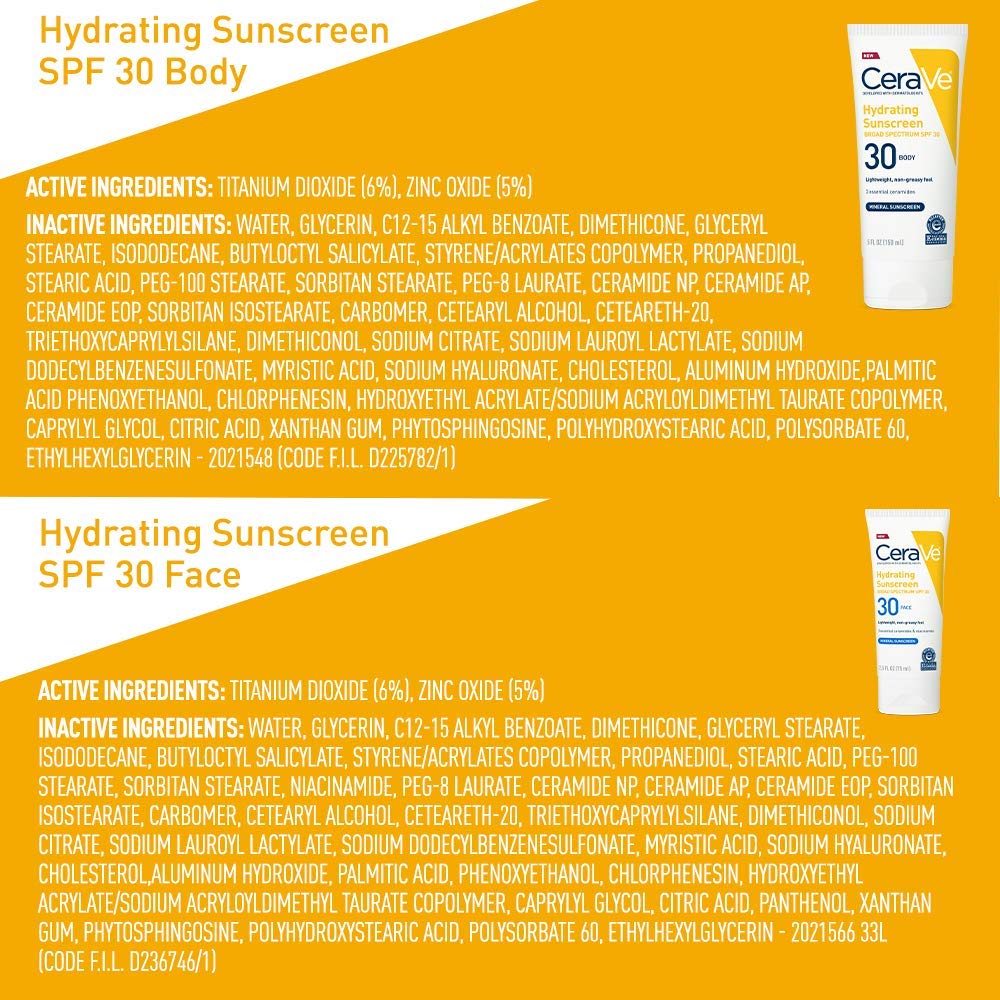 Cerave Sunscreen Bundle SPF 30 | Contains Mineral Sunscreen for Face SPF 30, 2.5 Ounce, and Mineral Body Sunscreen SPF 30, 5 Ounce 1 ea