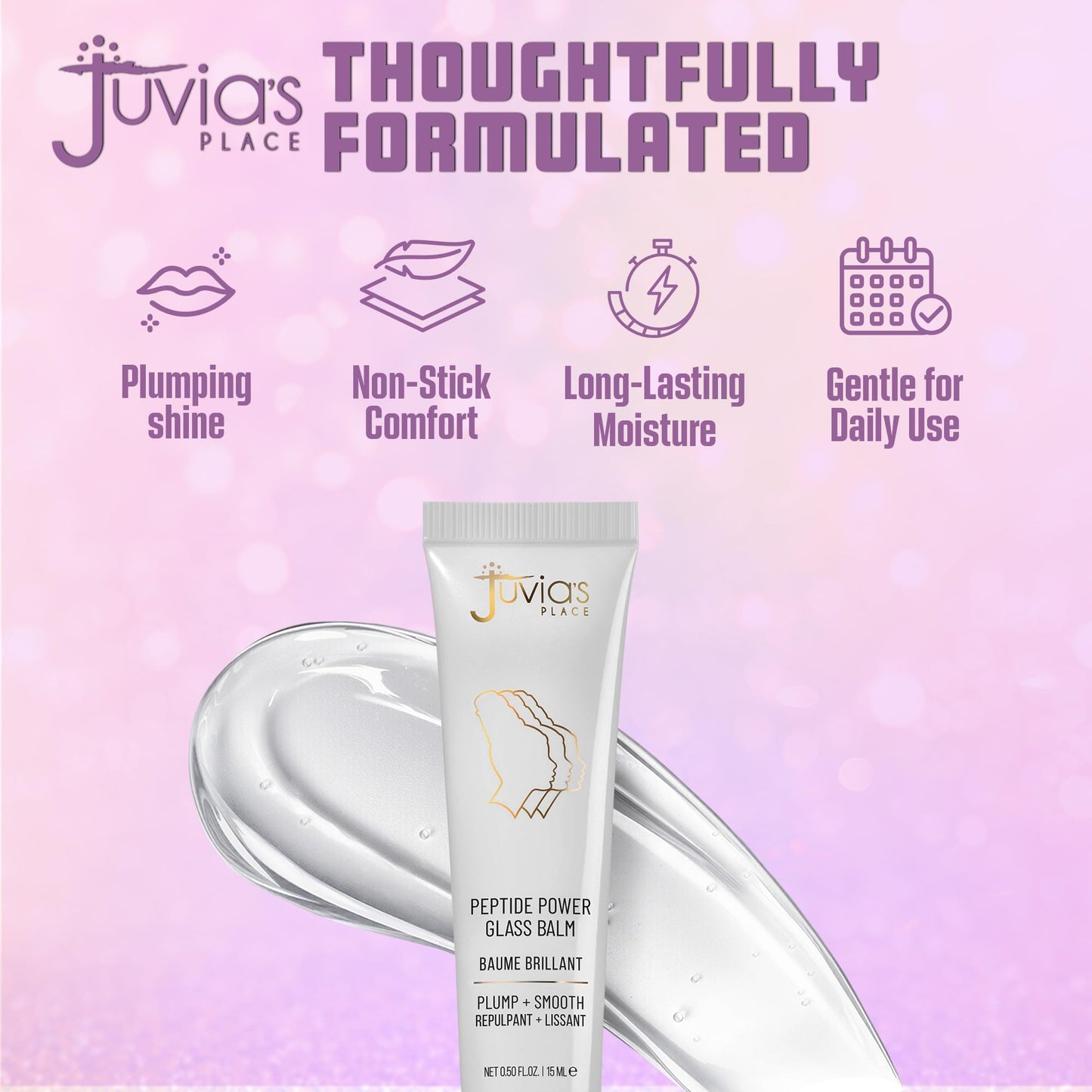 Juvia's Place Peptide Power Glass Balm - High-Shine, Glossy Finish with Plumping Peptide Complex - Hydrates, Smooths, and Nourishes Lips - Non-Sticky