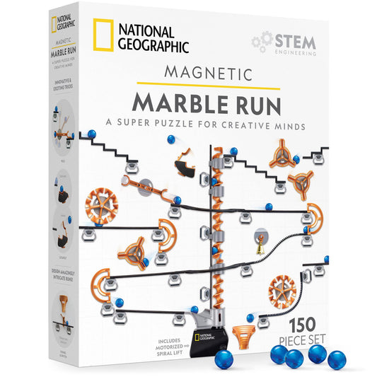 National Geographic Magnetic Marble Run 150pcs – STEM Building Set with Tracks, Trick Pieces & Marbles for Kids & Adults (Amazon Exclusive)