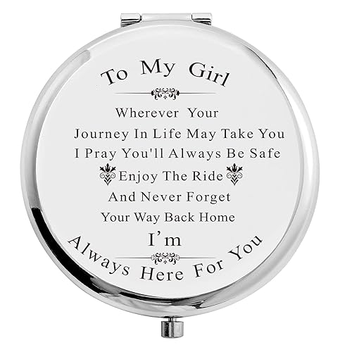 Forest Kiss Daughter Gifts Silver Stainless Steel Compact Makeup Mirror Graduation Birthday with Gift Box
