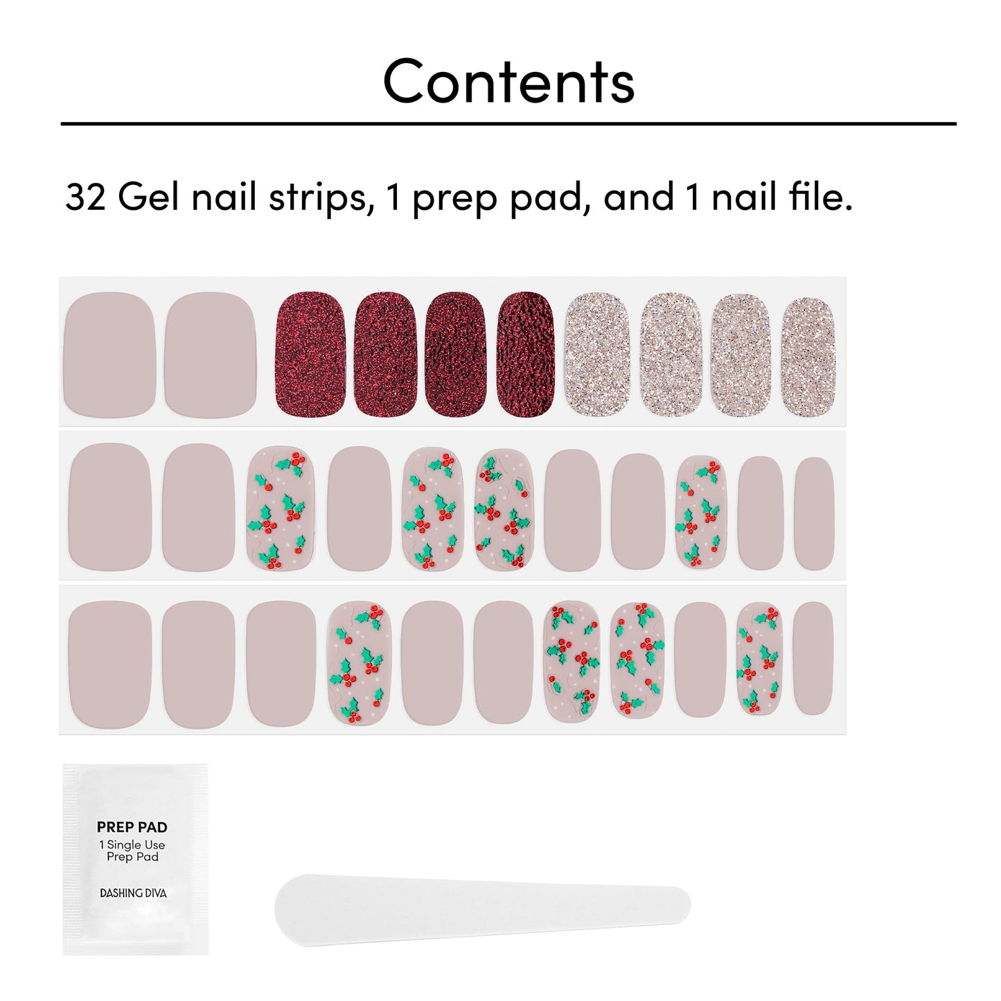 Dashing Diva Gloss Nail Strips - Holly Wood | UV Free, Chip Resistant, Long Lasting Gel Stickers | Contains 32 Wraps, 1 Prep Pad, 1 File Beauty & Personal Care Dashing Diva