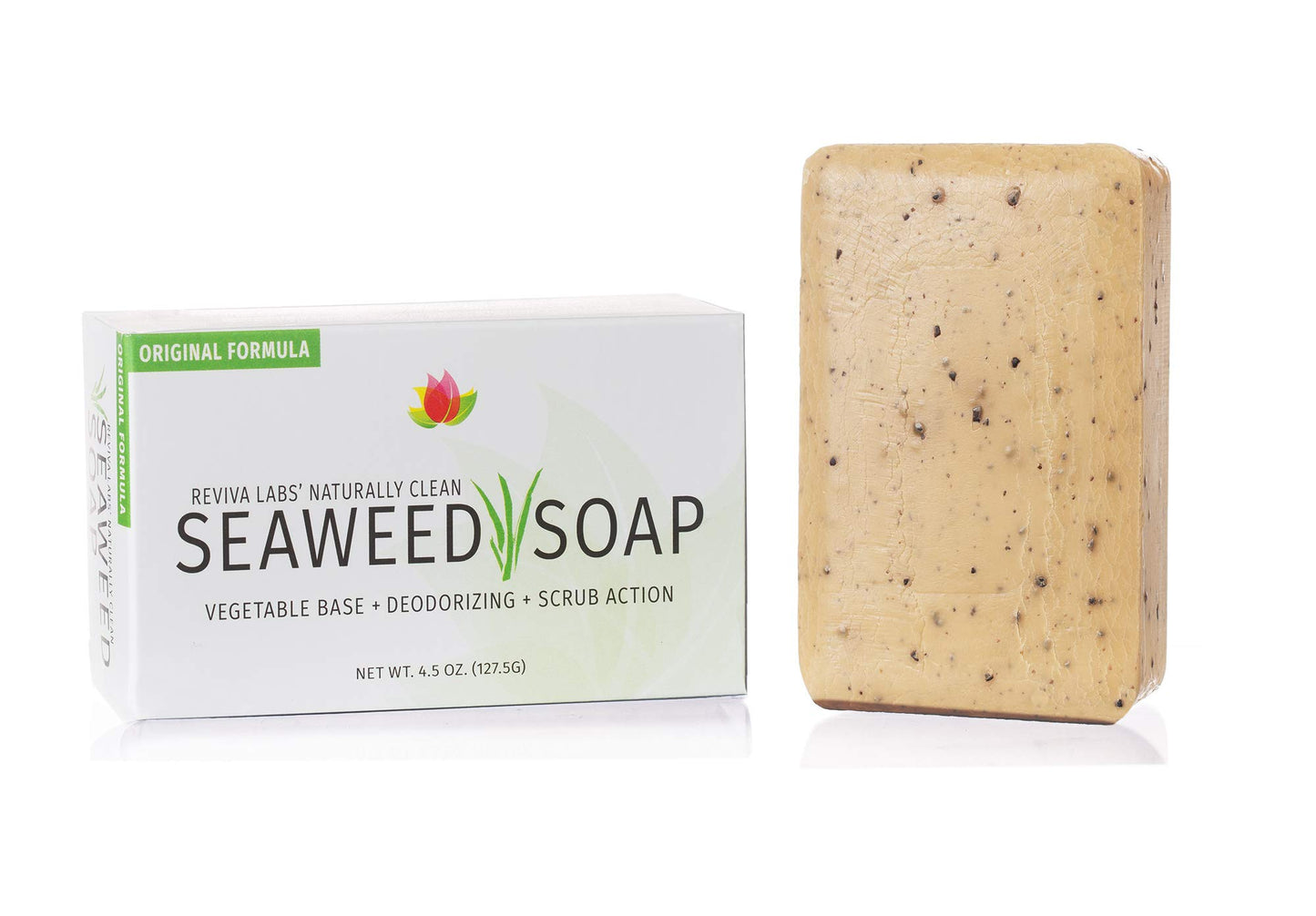 Reviva Seaweed Soap - 4 Pack - Organic Seaweed Face Scrub and Exfoliating Body Scrub Soap Bar - 4.5 oz. Vegetable Base Natural Bar Soap and Seaweed