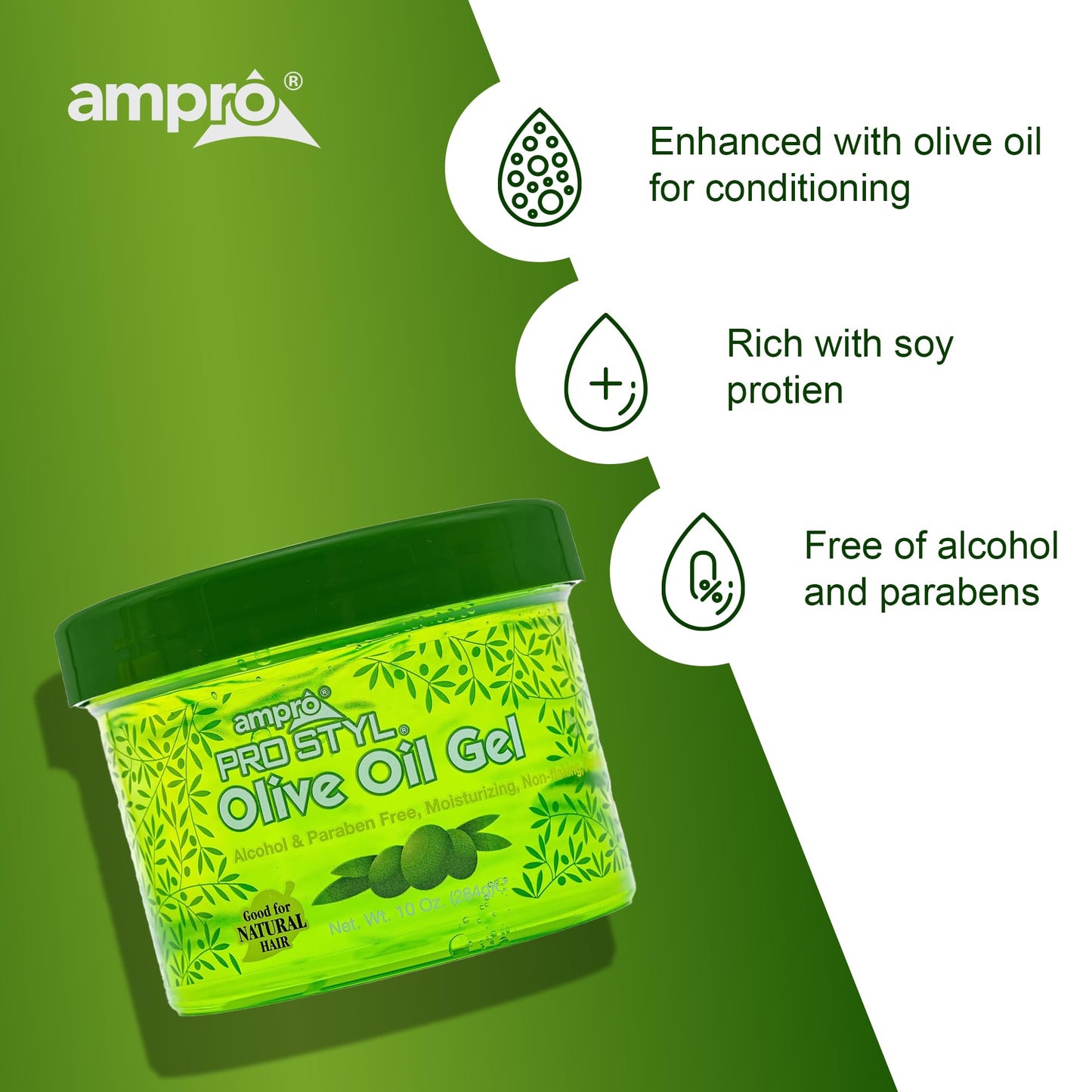 AmPro Pro Styl Protein Styling Gel - Moisturizes and Defines Strands - Helps Protect and Hydrate, Tames and Adds Shine without Weighing Down Tresses