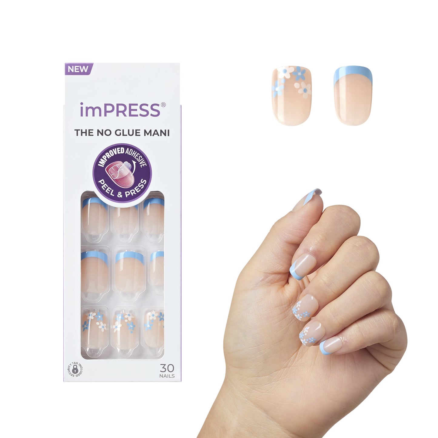 Kiss Impress No Glue Mani Press On Nails, French, 'Snooze', Blue, Short Size, Squoval Shape, Includes 30 Nails, Prep Pad, Instructions Sheet, 1 Beauty & Personal Care imPRESS