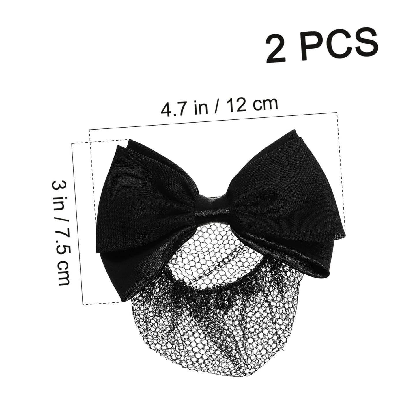 Beaupretty 2 Pieces Hair Snood Net Barrette Mesh Clip Elastic Butterfly Bun Bow Headdress for Lady Women Dance Office (Black)