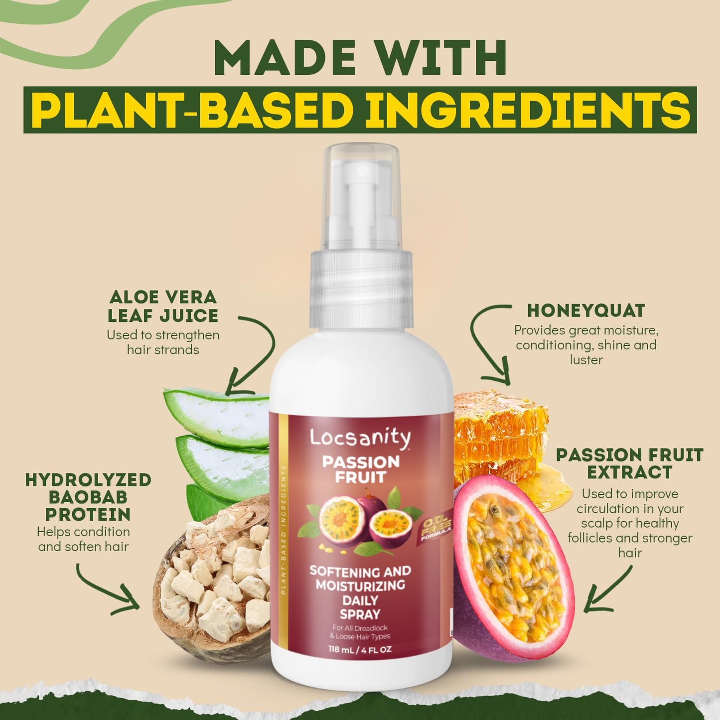Loc Spray - Locsanity Daily Moisturizing Refreshing Spray for Dreadlocks, Locs, Sisterlocks - Passion Fruit Hair and Scalp Moisturizer for Dry Locs