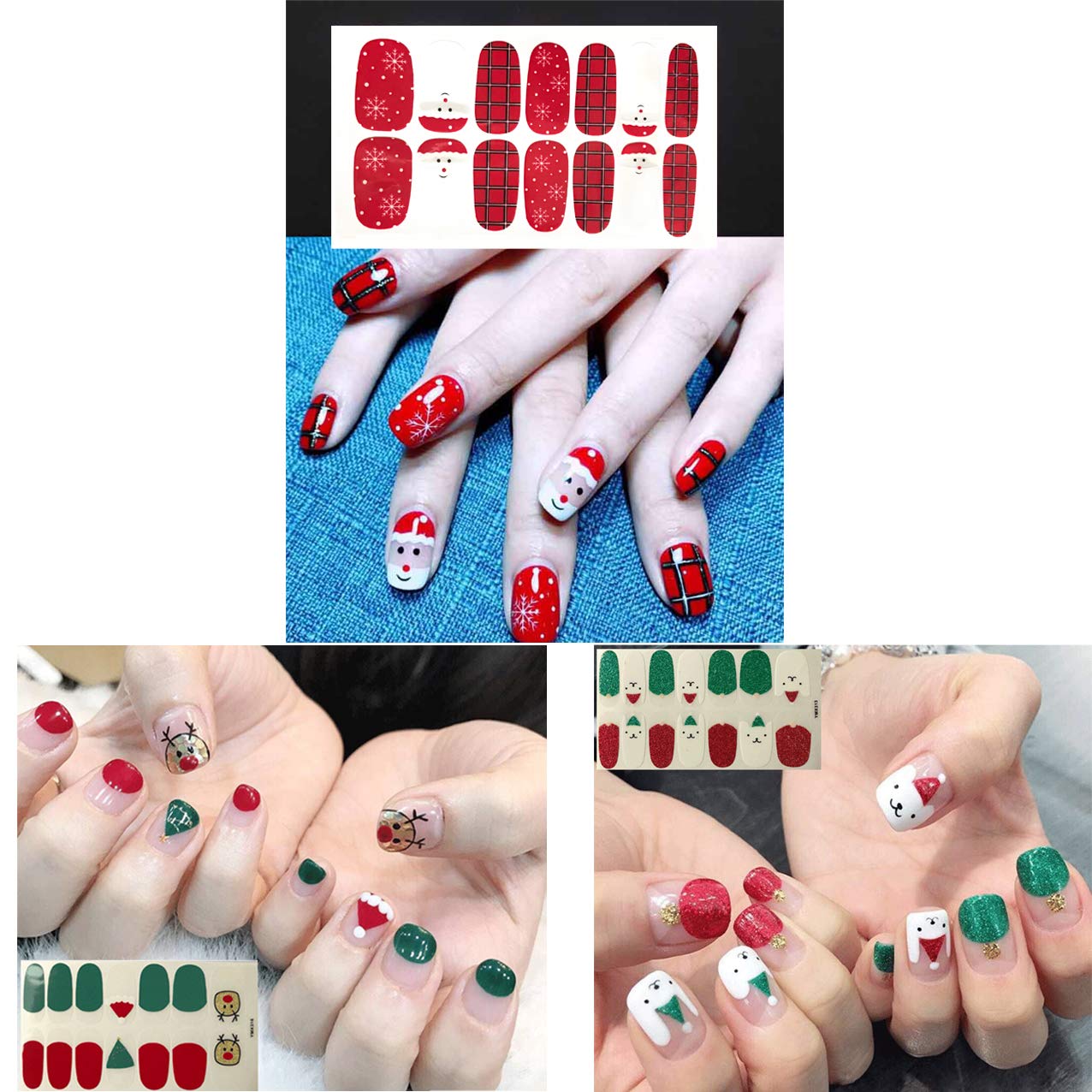 TailaiMei 15 Sheets Christmas Nail Stickers, 7 Sheets Nail Wrap Stickers and 8 Sheets Nail Decals Stickers, Full Wraps Strips and Self-Adhesive Set