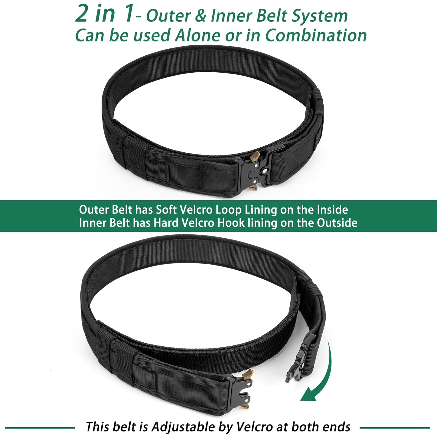 IMAGOA Duty Belt,2'' Police Security Nylon Duty Belts with Hook Lining Outer Inner Belts with 4 Belt Keeper