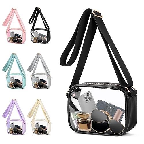 VOROLO Stadium Approved Clear Crossbody Bag,Small See Through Purse Handbag with Adjustable Shoulder Strap for Sports Black