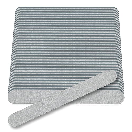 Flowery Nail File 100/180 Grit for Acrylic Nails, Double-Sided Nail Files, Disposable Emery Boards, Manicure Kit, Cushion Core, Silver, 100-Pack