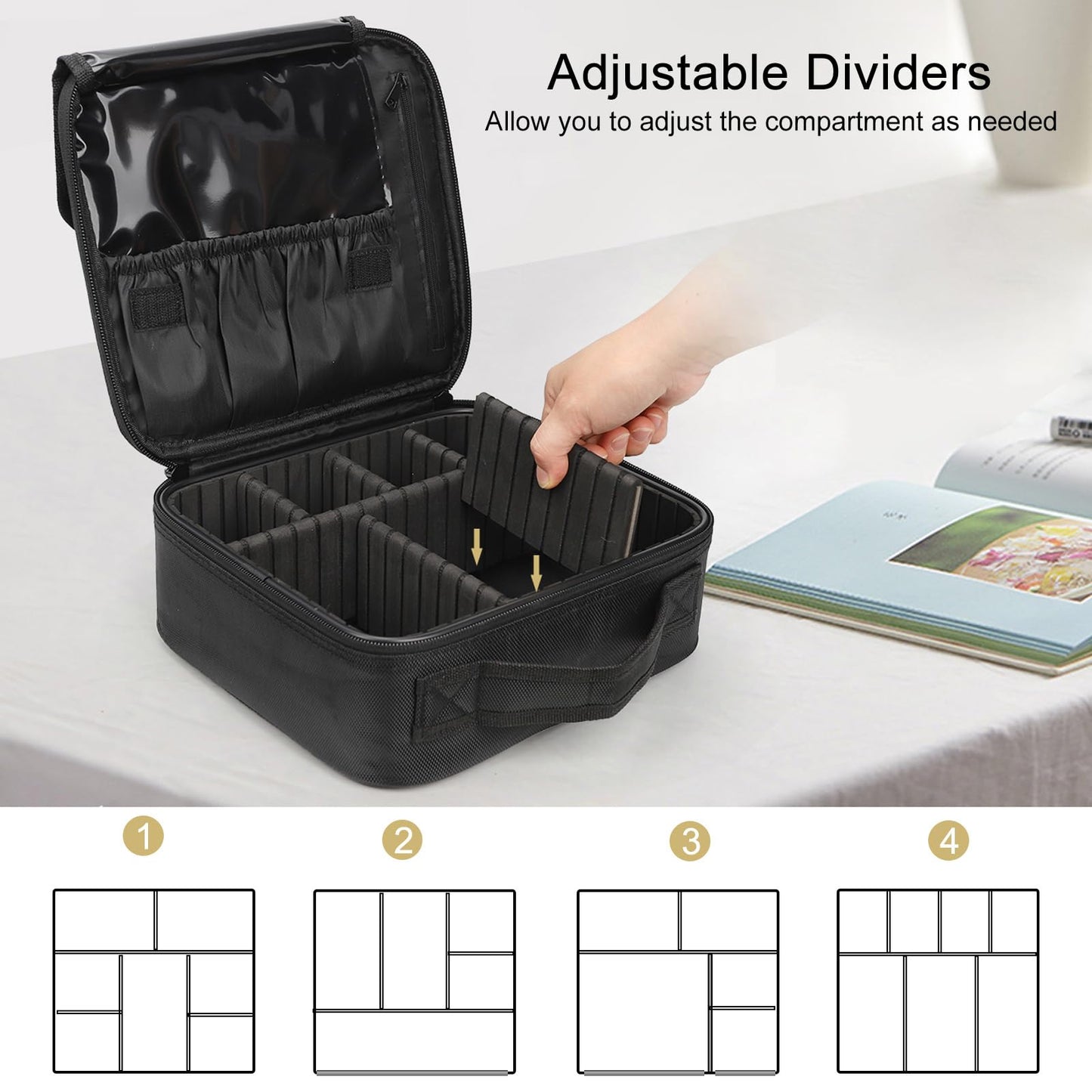 Relavel Travel Makeup Train Case Makeup Cosmetic Case Organizer Portable Artist Storage Bag with Adjustable Dividers for Cosmetics Makeup Brushes Beauty and Personal Care Relavel
