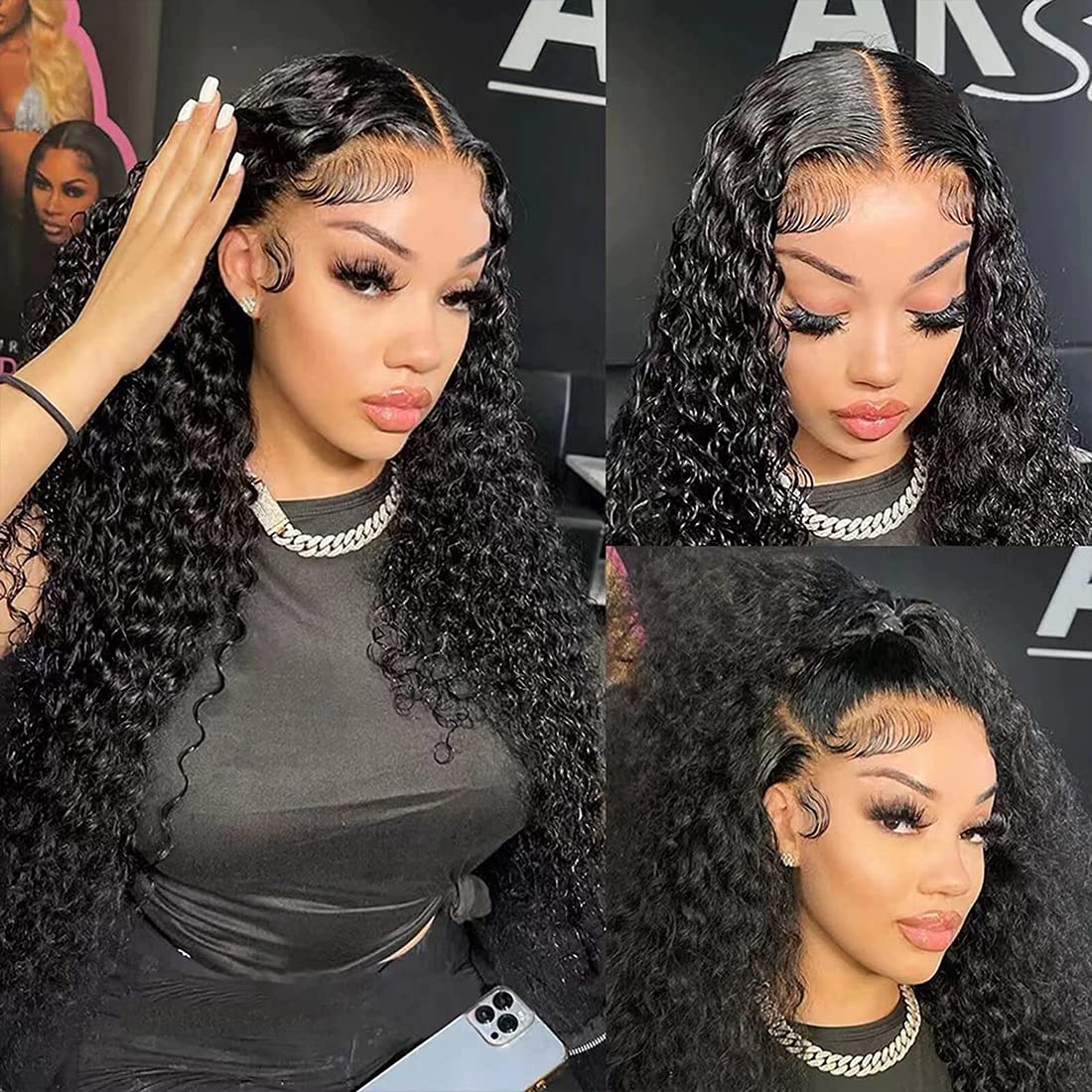 Filrku Water Wave Lace Front Wigs 13x4 HD Trasparent Glueless Lace Frontal Wigs for Women Pre Plucked with Baby Hair 180% Density Wet and Wavy Wigs