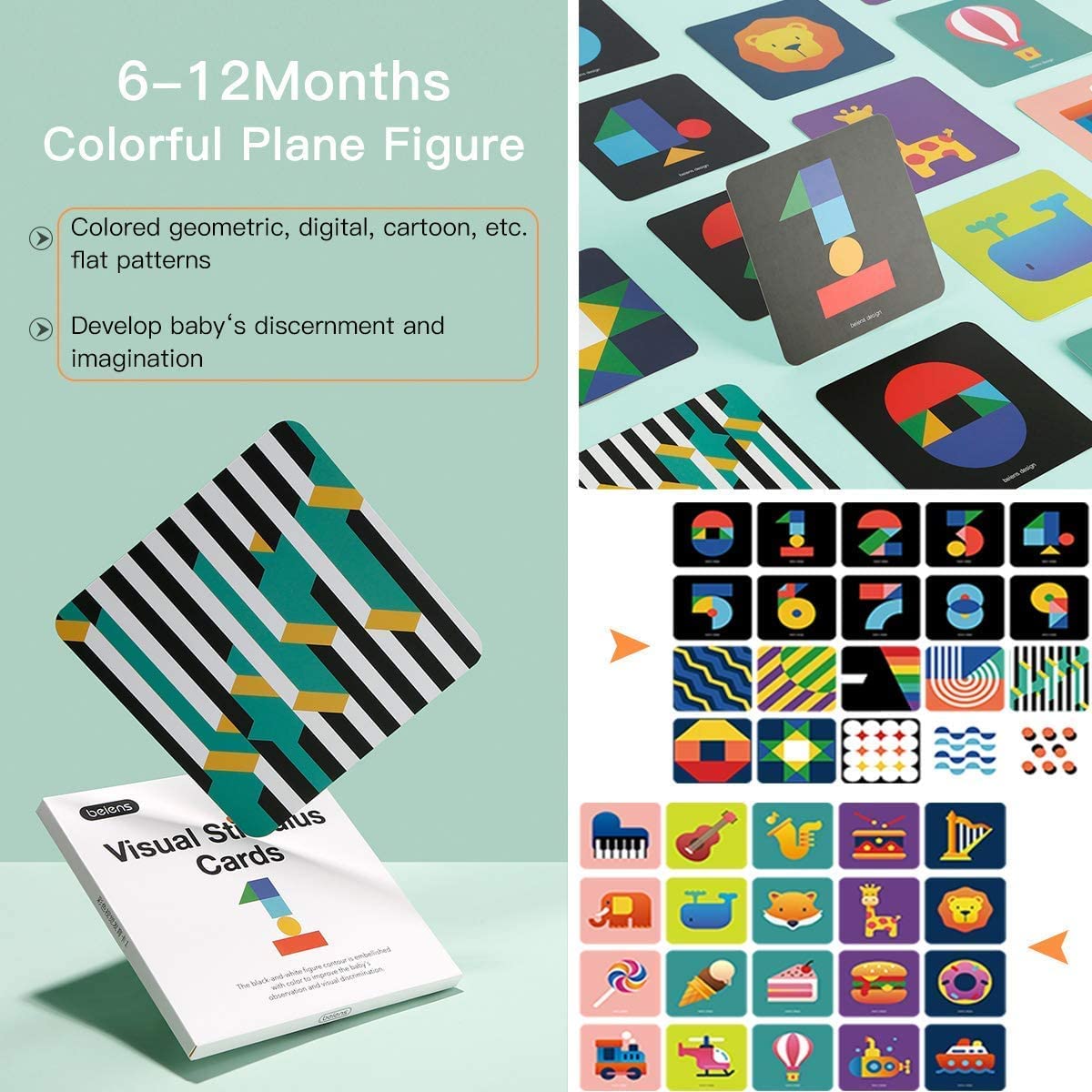 beiens High Contrast Baby Flashcards – 80 Double-Sided Visual Stimulation Cards for Newborns & Infants 0–36 Months, 5.5"x5.5", Learning Toy Gift
