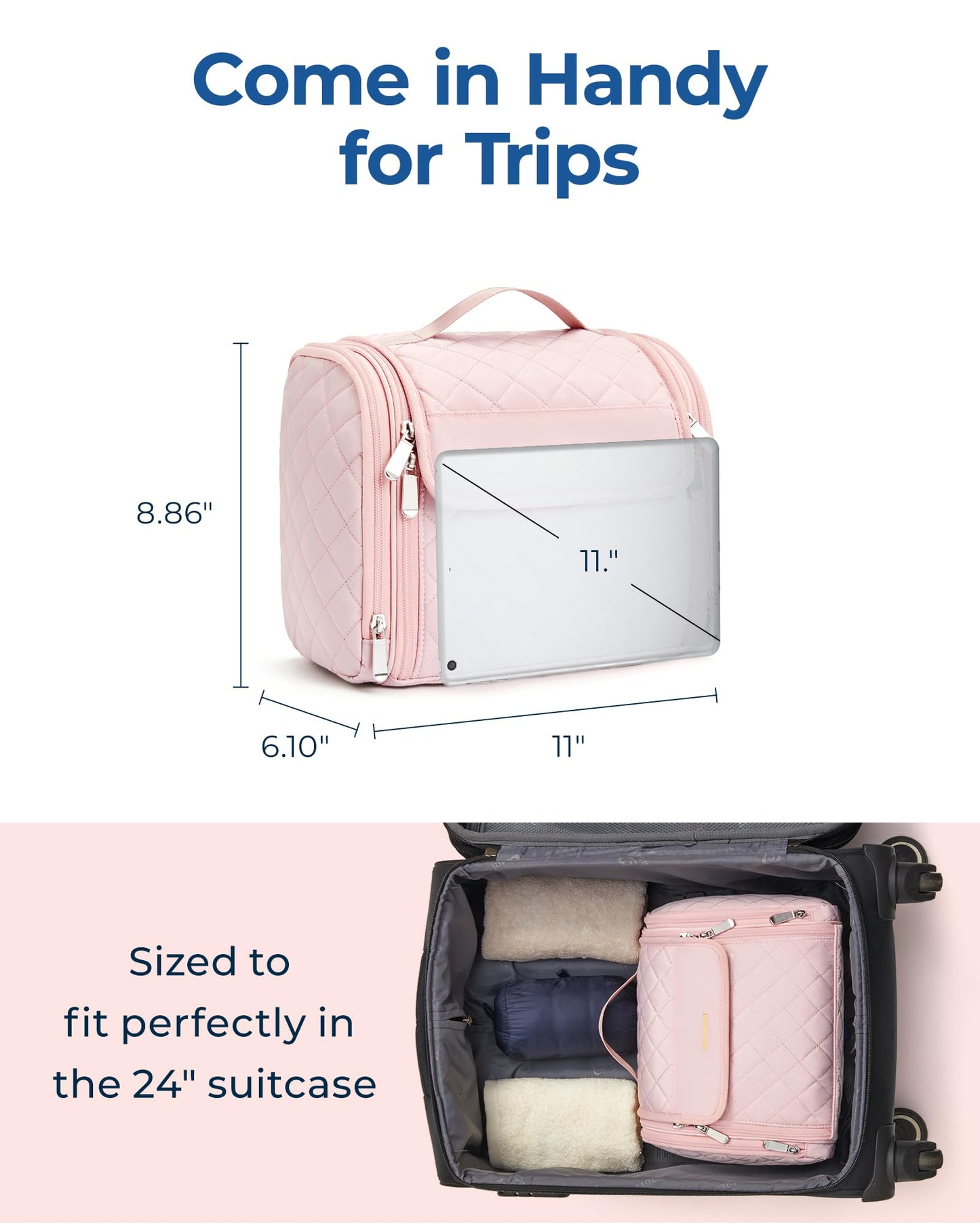 BAGSMART Makeup Bag for Women with Hanging Hook, Large Portable Capacity Water-resistant Organizer Travel Case for Toiletries and Cosmetics, Pink Beauty and Personal Care BAGSMART