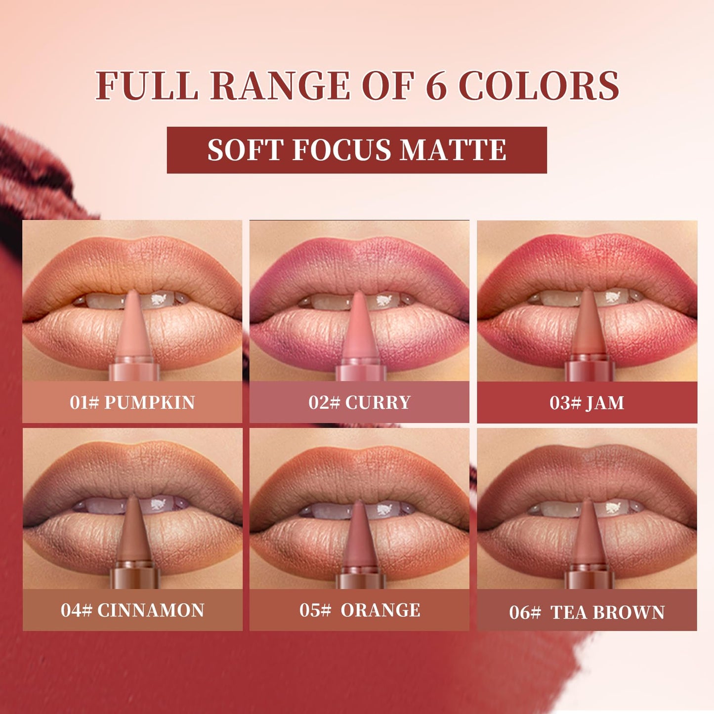 6 Pcs Gradient Lip Liner and Lipstick Combo Set - 2-in-1 Ombre Lipstick & Brown Lip Liner Duo - Waterproof, Long-Lasting, Matte Finish - Smudge-Proof Beauty and Personal Care Beauty Glazed