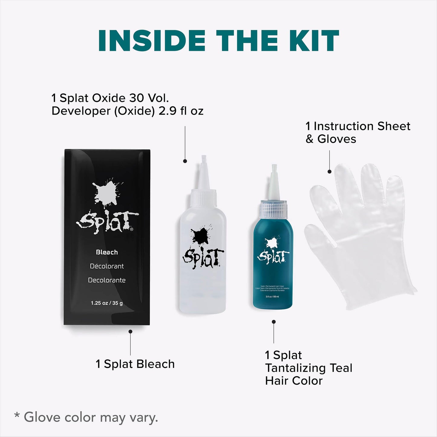 Splat Tantalizing Teal Semi Permanent Hair Dye Kit with Bleach, 1 Application, Includes Teal Hair Dye, Oxide & Bleach Powder, Vegan & Cruelty Free