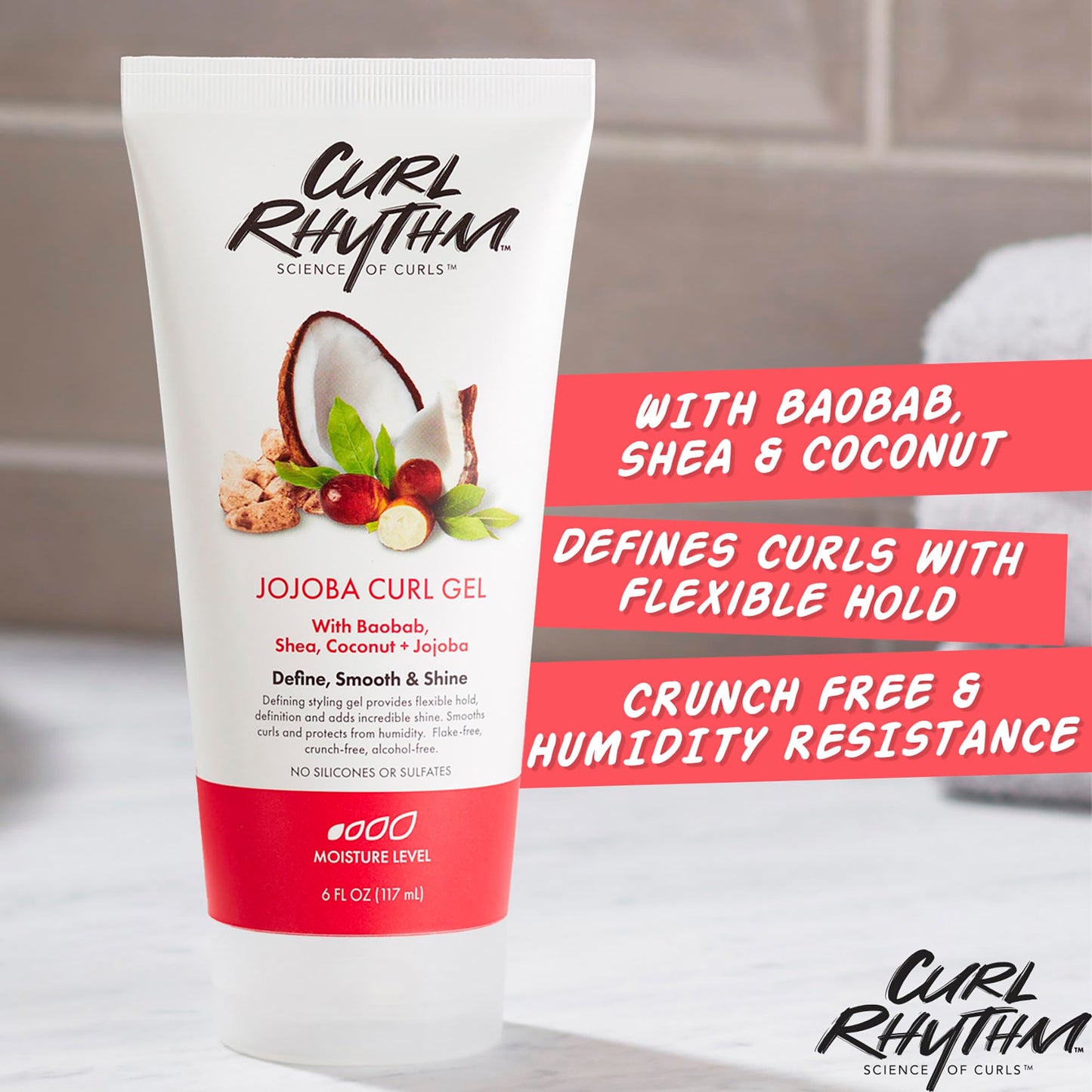 Curl Rhythm Jojoba Curl Gel - Hair Defining Gel for Bouncy, Nourished Curls - Curly Hair Styling Gel with Shea and Coconut - Sulfate Free - 6 Fl Oz (3