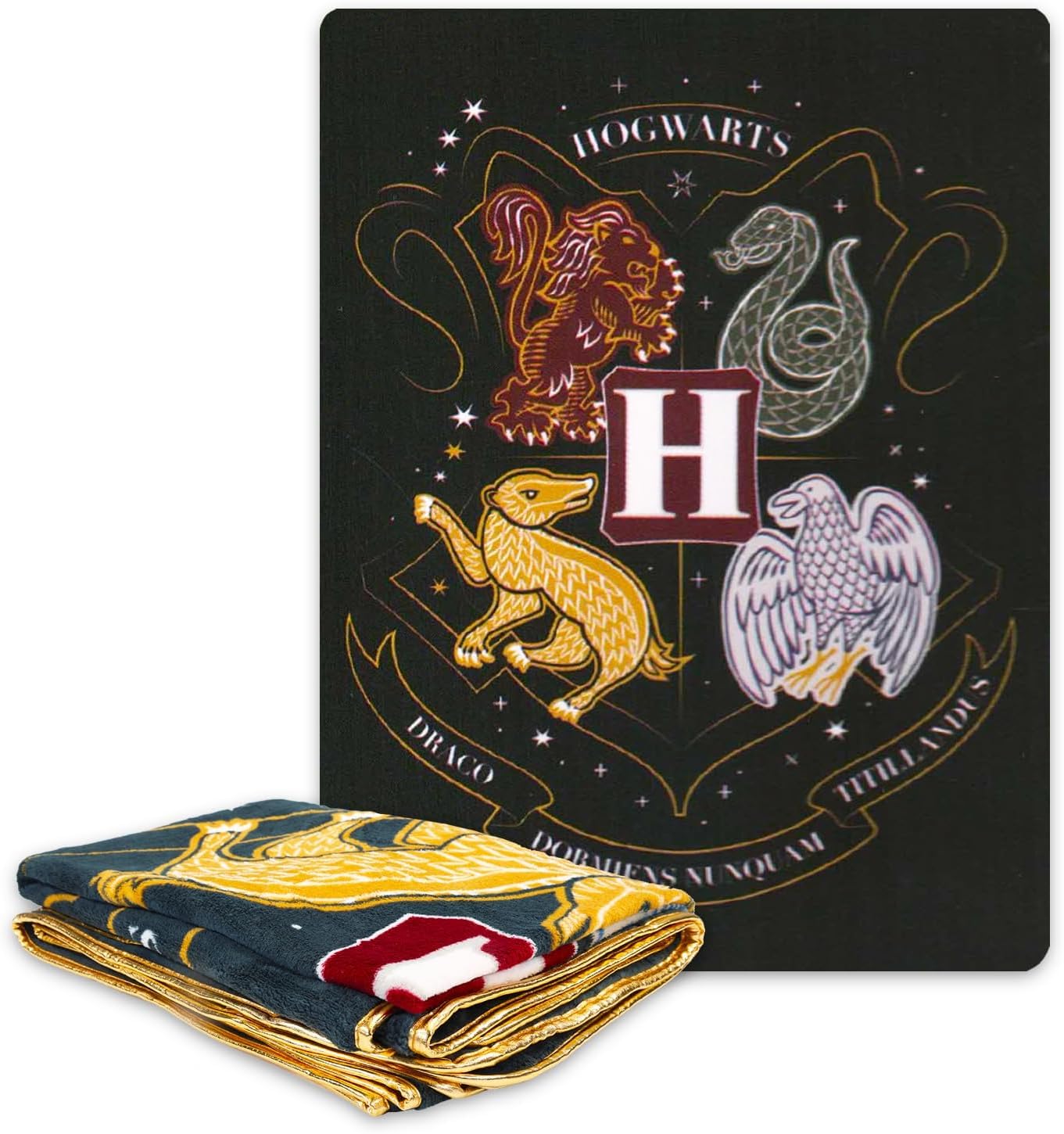 Harry Potter Throw Blanket Set - Hogwarts Bundle Includes 46x60 Plush Throw, Stickers, More | Wizard Blanket for Kids