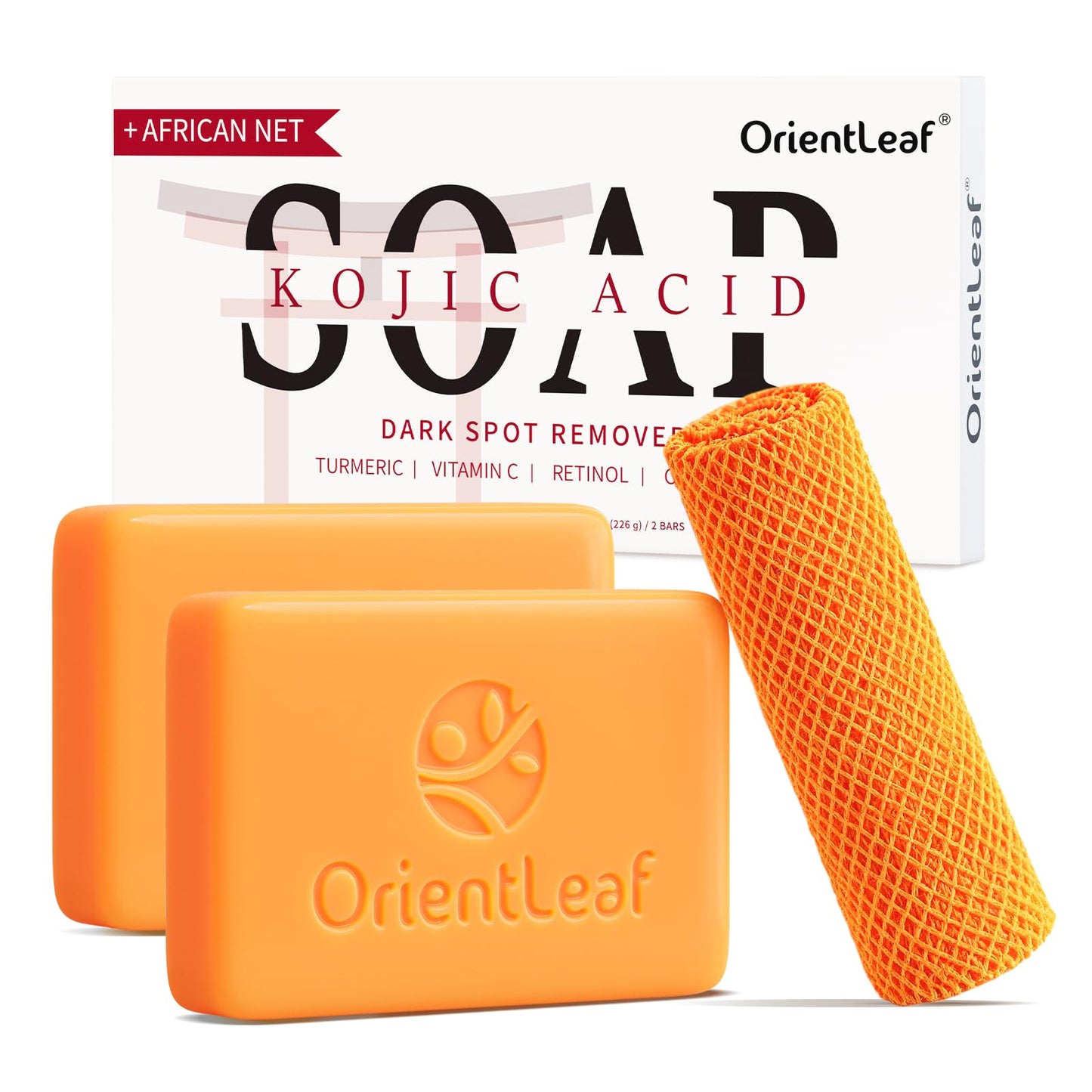 ORIENTLEAF Kojic Acid Soap with African Sponge Net, 4oz Turmeric Soap Bar, Fresh Citrus Scent, Gentle for Face and Body Wash with Vitamin C, Retinol Beauty and Personal Care ORIENTLEAF Default Title
